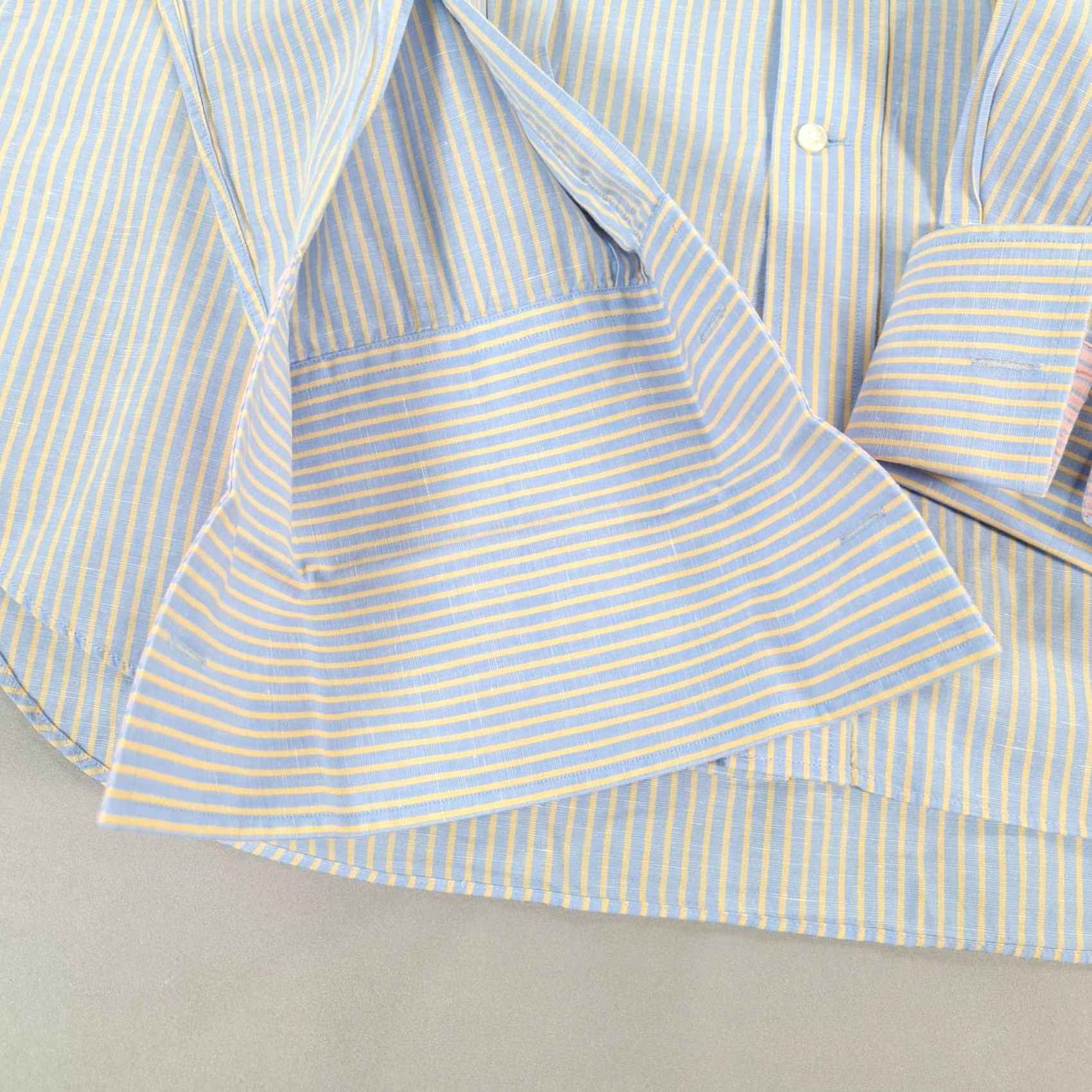 Emmett Emmett London Mens Shirt Blue 17 Linen Blend Striped Double Cuffs Button Up XS? No, XL Size US XL / EU 56 / 4 - 5 Thumbnail