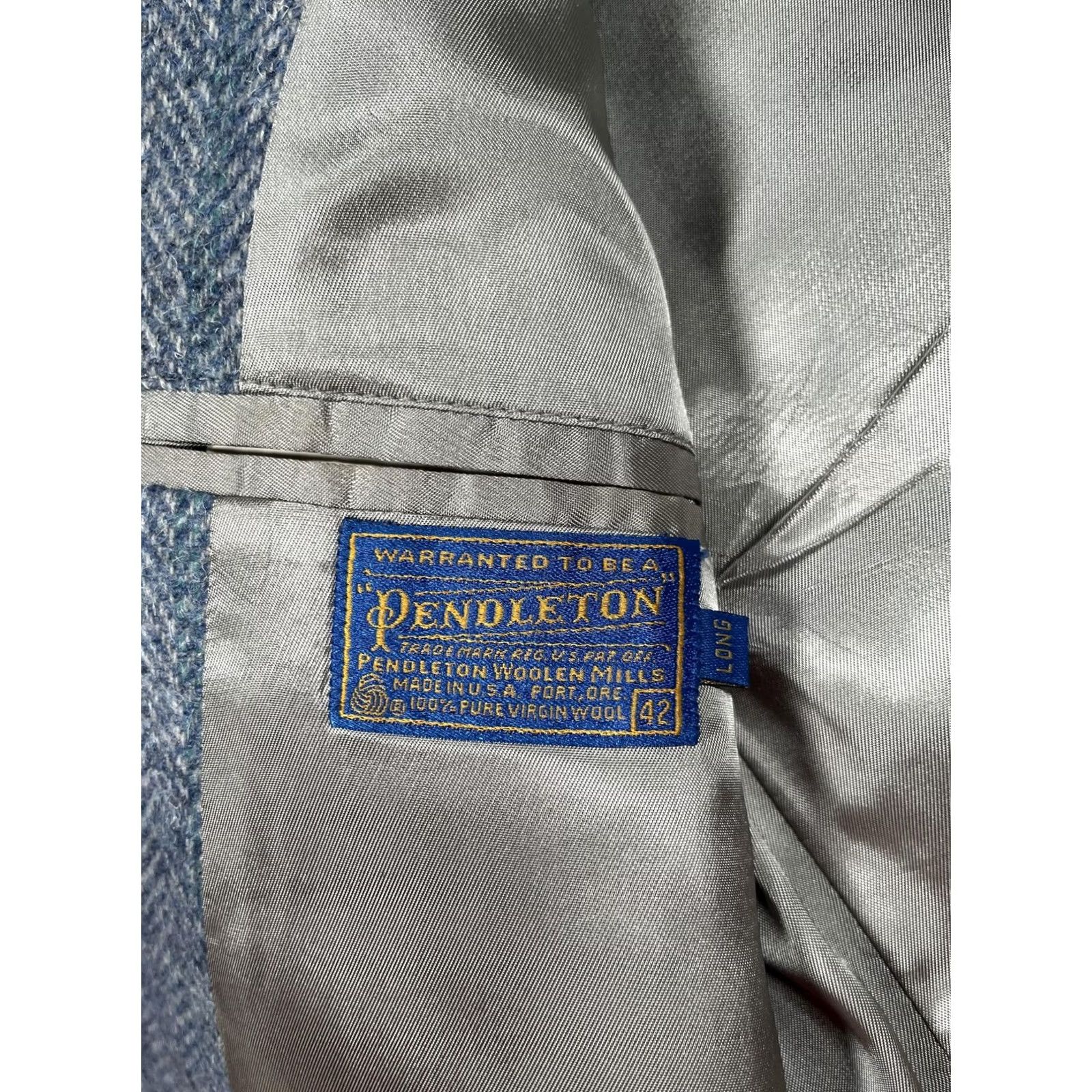 Pendleton VINTAGE Pendleton Sport Coat Jacket Mens 42L Blue Wool Herringbone Patches USA Size US XS / EU 42 / 0 - 3 Thumbnail