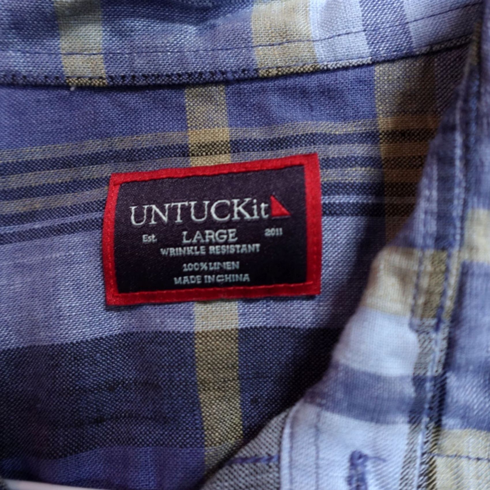 UNTUCKit UNTUCKit Mens Shirt L Blue Plaid 100% Linen Wrinkle Resistant Button-Up Collared Long Sleeve Size US L / EU 52-54 / 3 - 3 Thumbnail