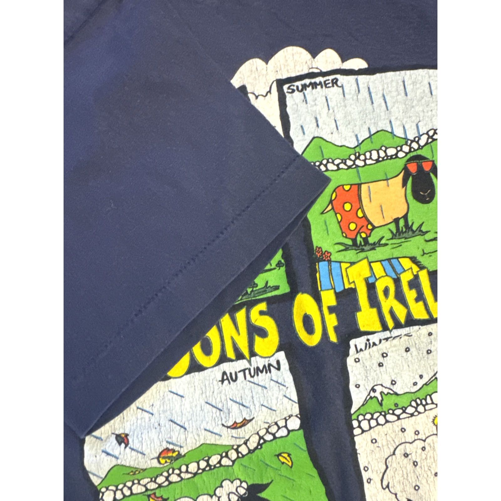Vintage Vintage Seasons of Ireland Funny Cartoon 80s-90s T-Shirt Unisex Adults S Blue Irish Single Stitch Size US S / EU 44-46 / 1 - 4 Thumbnail