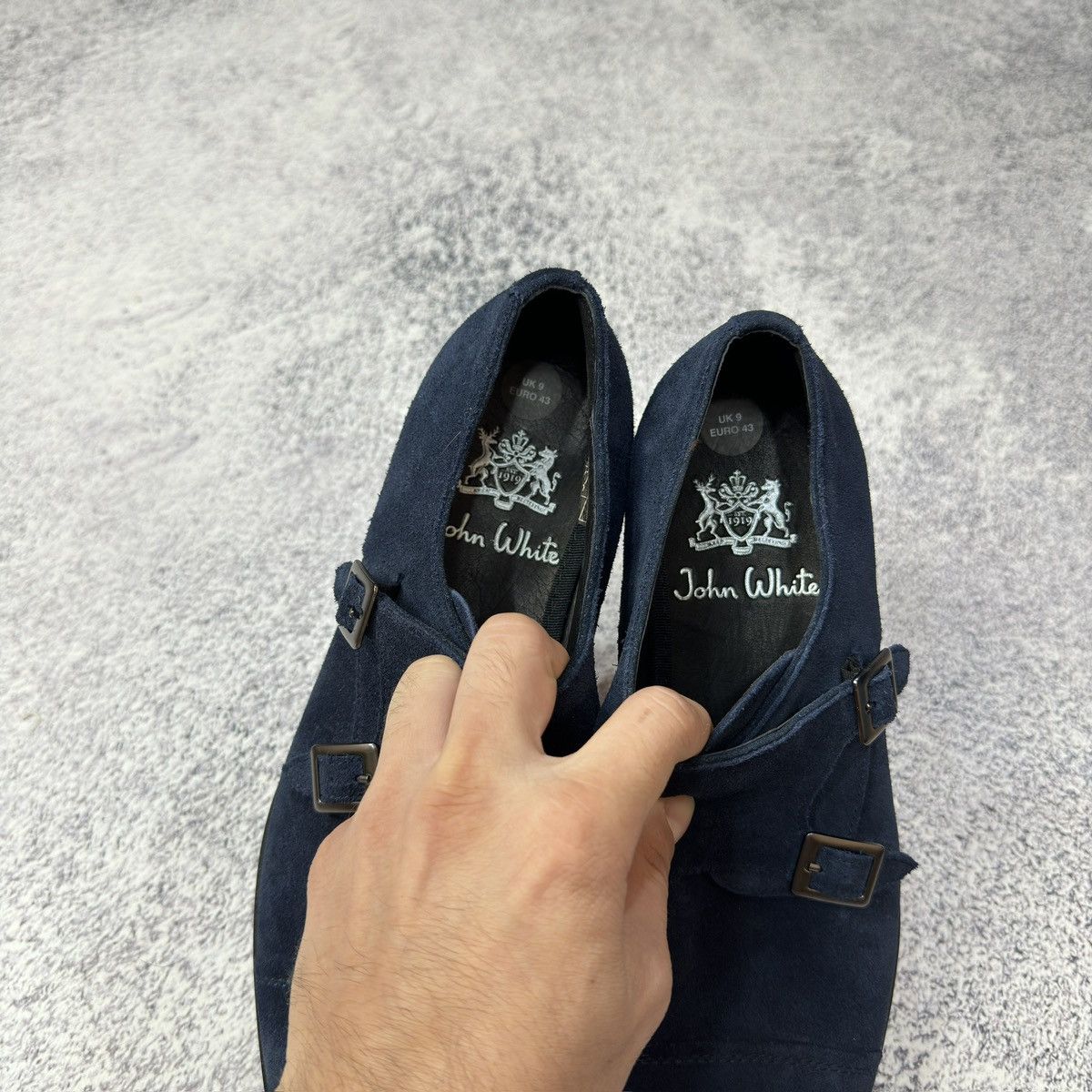 Designer John White Mens Navy Suede Double Monks US10-10.5 28-28.5cm Size US 10 / EU 43 - 12 Thumbnail