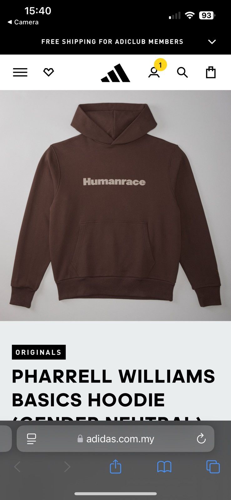 Adidas × Humanrace × Pharrell Pharrell Williams Basics Hoodie (Gender Neutral) Size US S / EU 44-46 / 1 - 6 Thumbnail