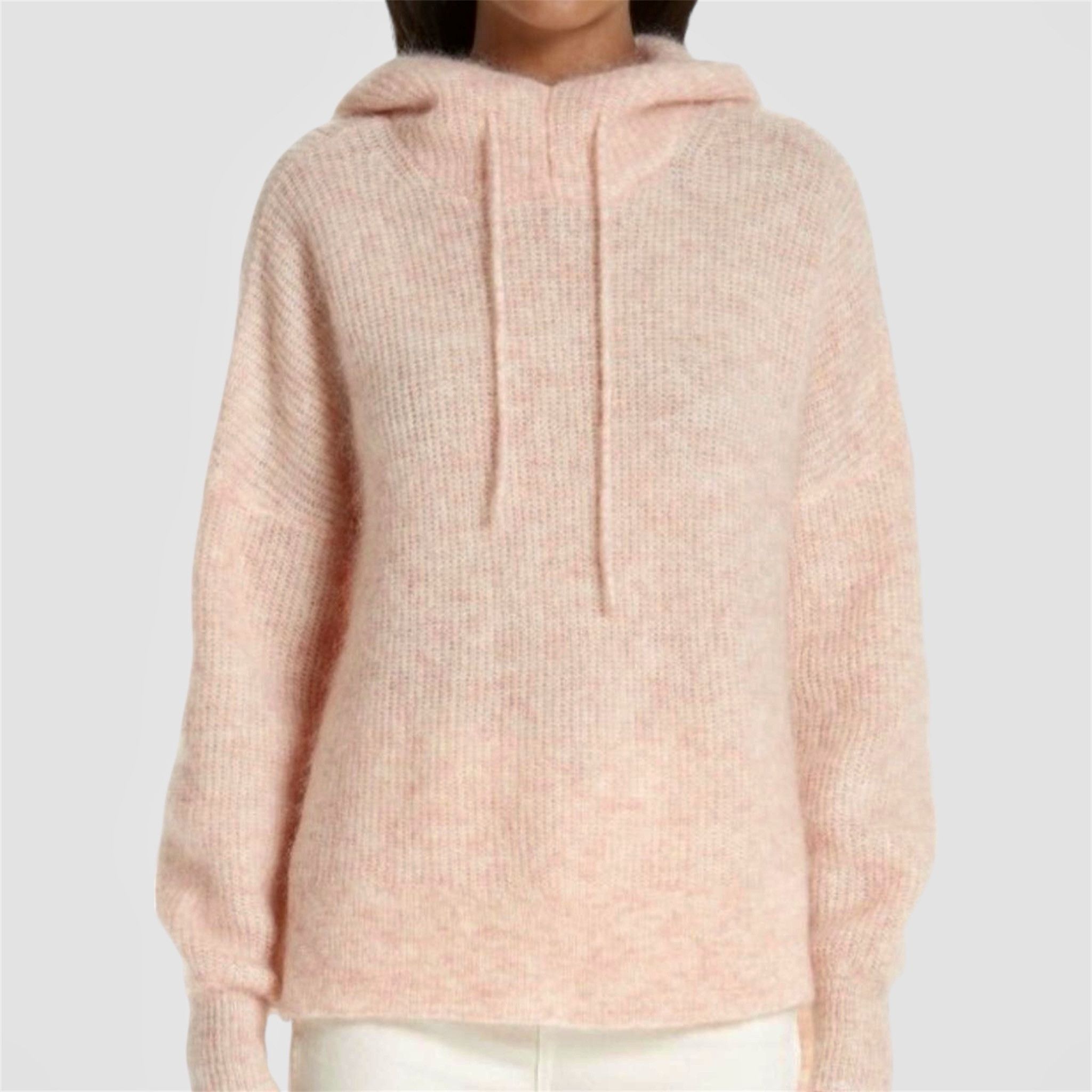 Ganni GANNI Pink Ribbed Wool Blend Knit Hoodie Size M / US 6-8 / IT 42-44 - 2 Thumbnail