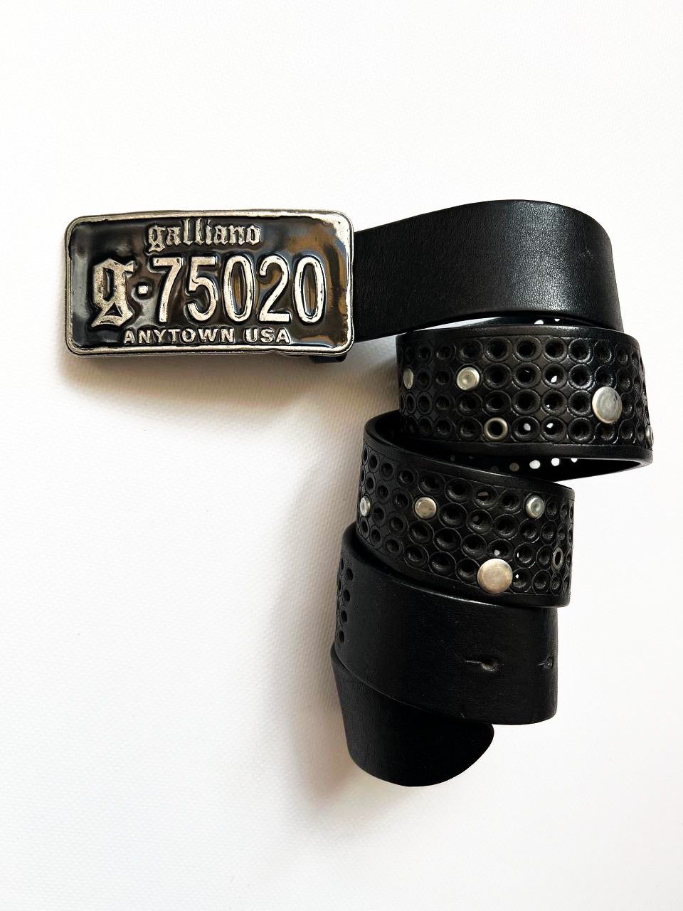 小物 Christian Dior by Galliano leather belt Christian Dior by John Galliano Black Silver Logo Plate Belt