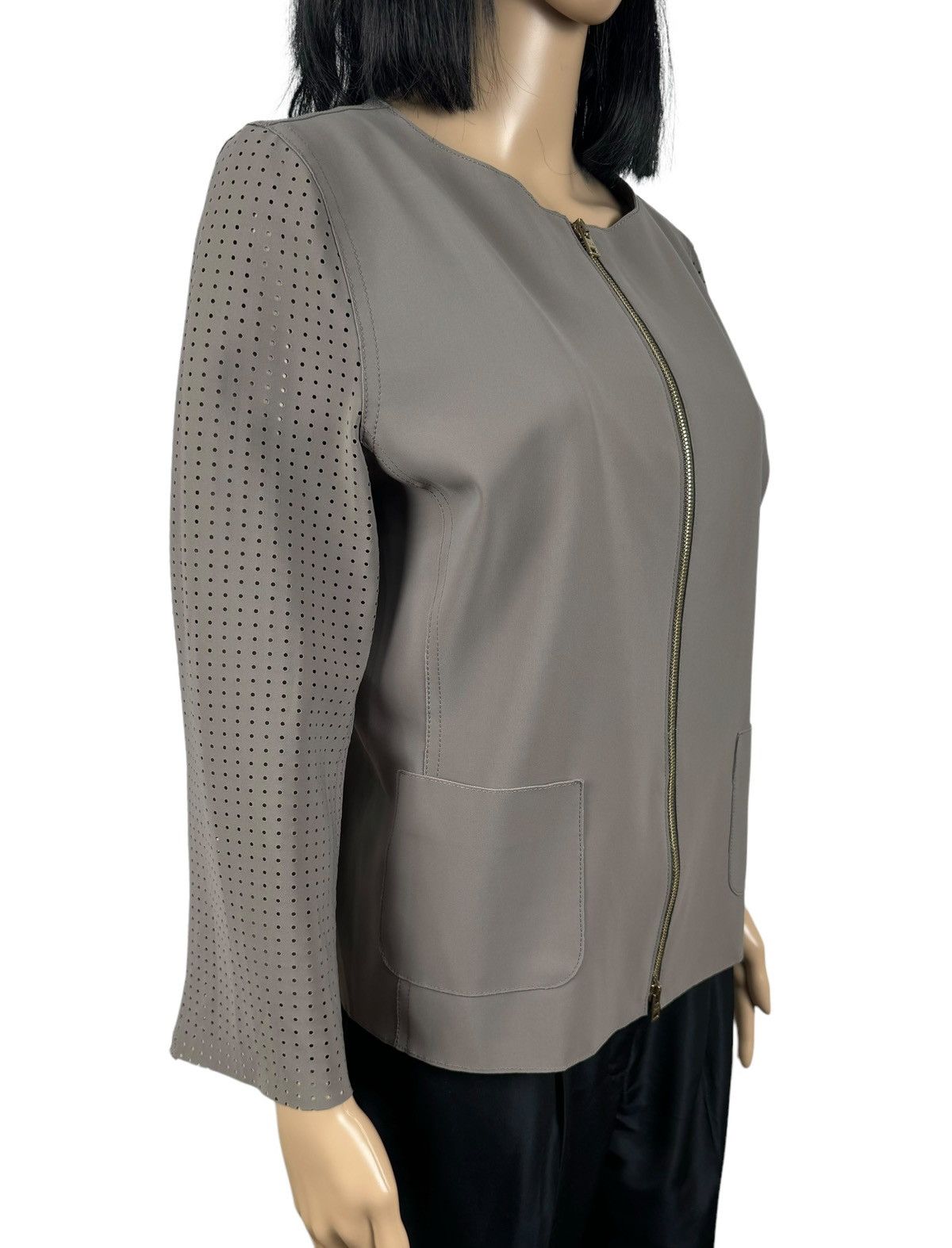 Herno HERNO Round Neck Zip Gray Jacket Perforated Size 46 Size L / US 10 / IT 46 - 5 Thumbnail