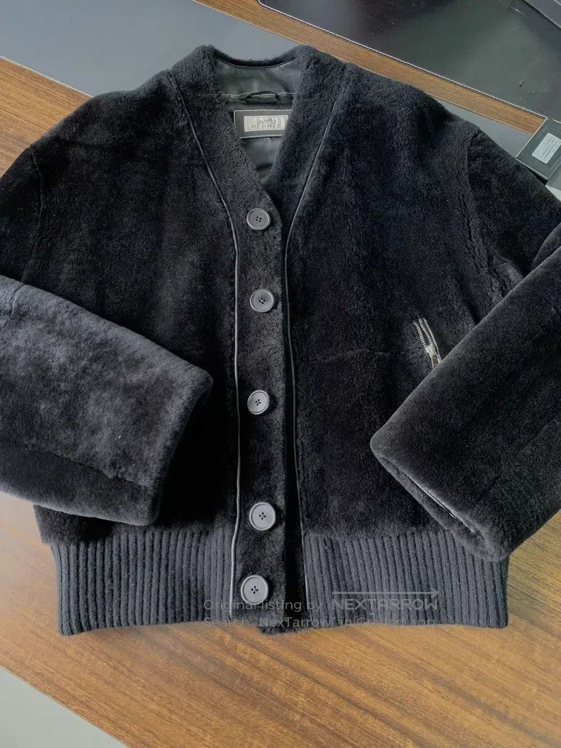 Hermes Solid Color Long Sleeve Wool Jacket Coat Black