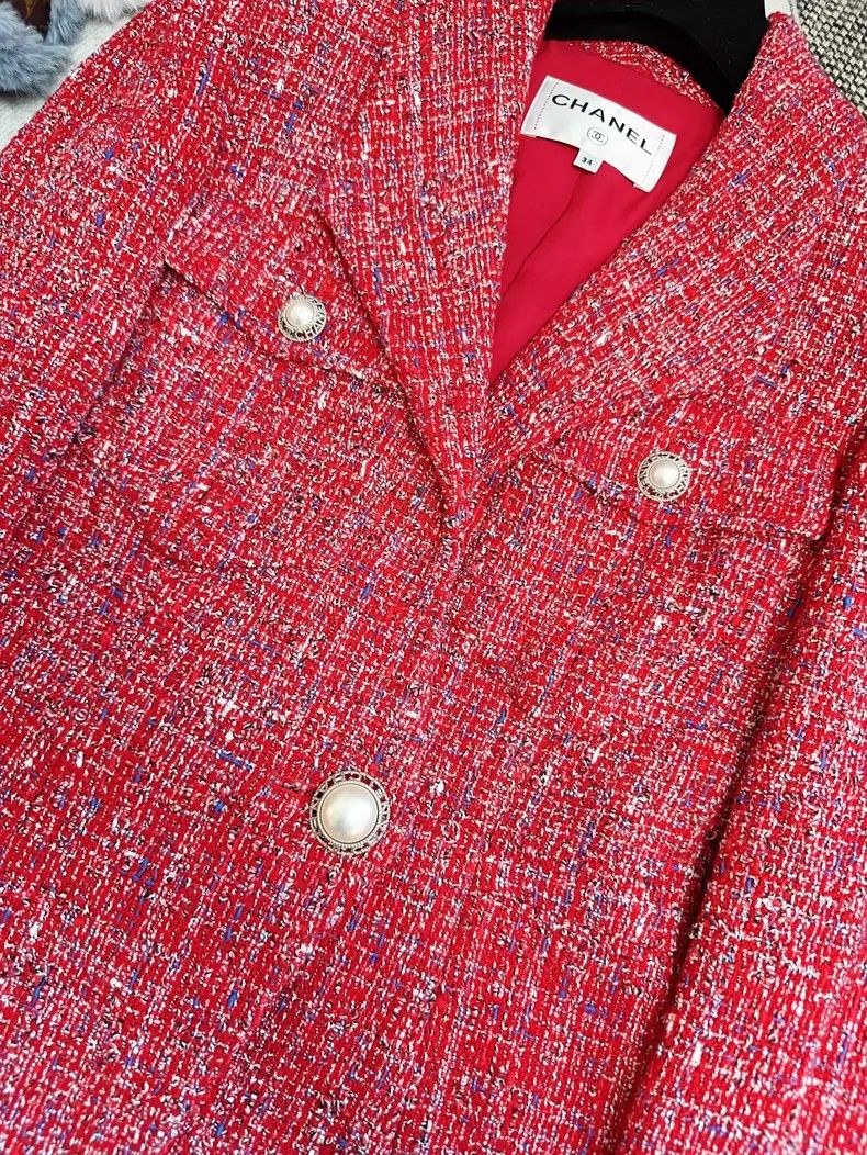 Chanel Chanel 19P early spring red tweed pearl buckle coat Size XXS / US 00 / IT 34 - 4 Thumbnail