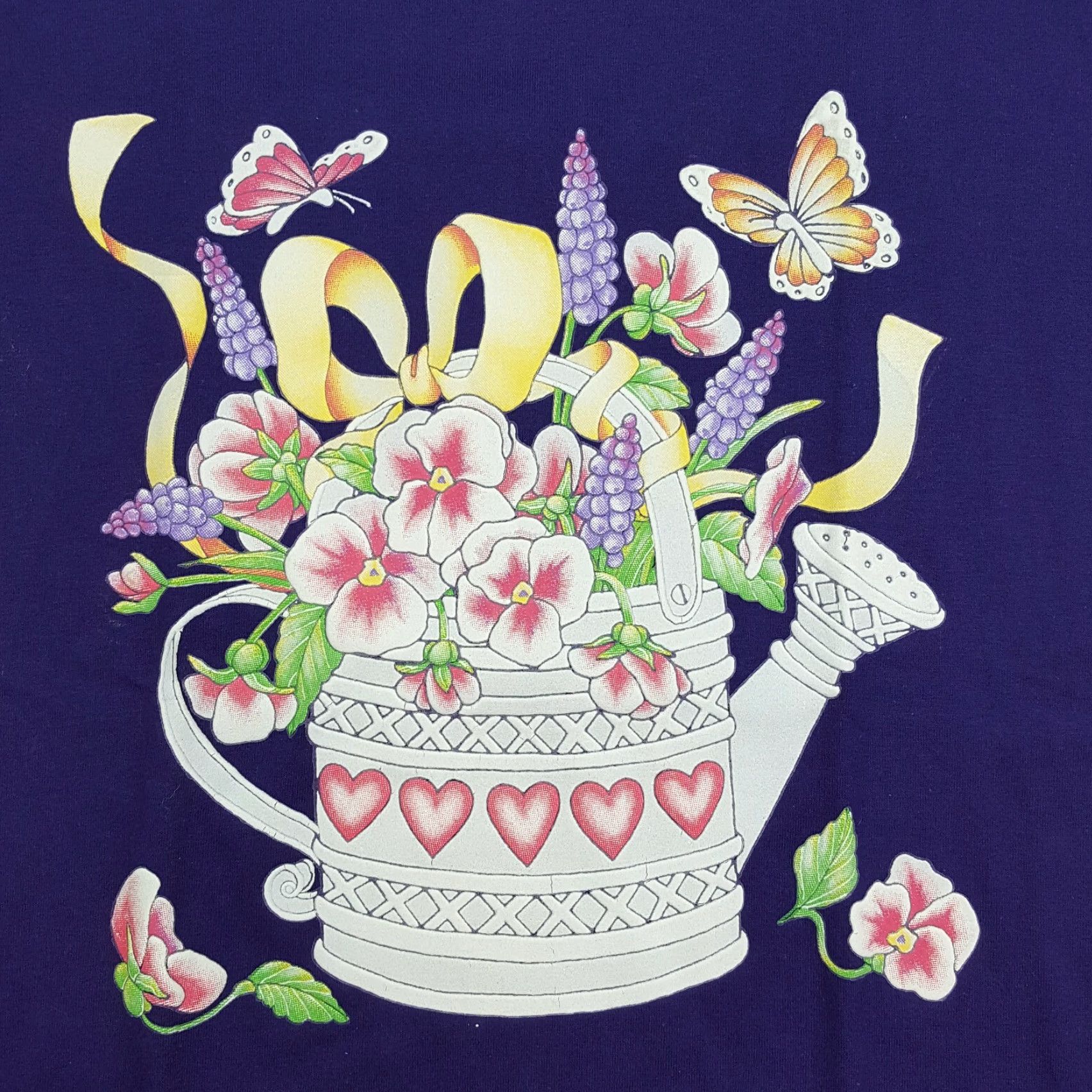 Jerzees VINTAGE JERZEES T-Shirt Men Flower Garden Butterfly Nature Puff Print 90s Retro Purple M Size US M / EU 48-50 / 2 - 3 Thumbnail