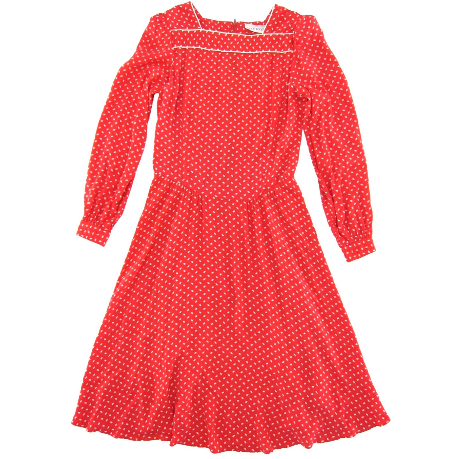Vintage VTG Raul Blanco 80's Rayon Red White Polka Dot Long Sleeve Midi Dress M-L Dress Size XL / US 12-14 / IT 48-50 - 2 Thumbnail
