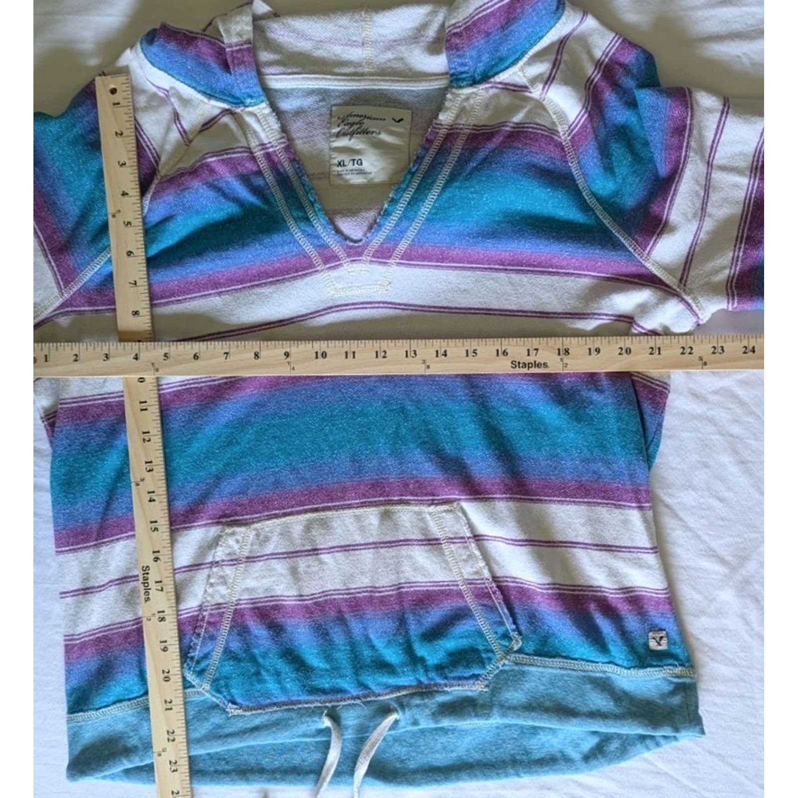 Vintage VINTAGE American Eagle Striped Sweatshirt Hoodie XL Womens Teal White Purple Pullover Y2K Size XL / US 12-14 / IT 48-50 - 3 Thumbnail