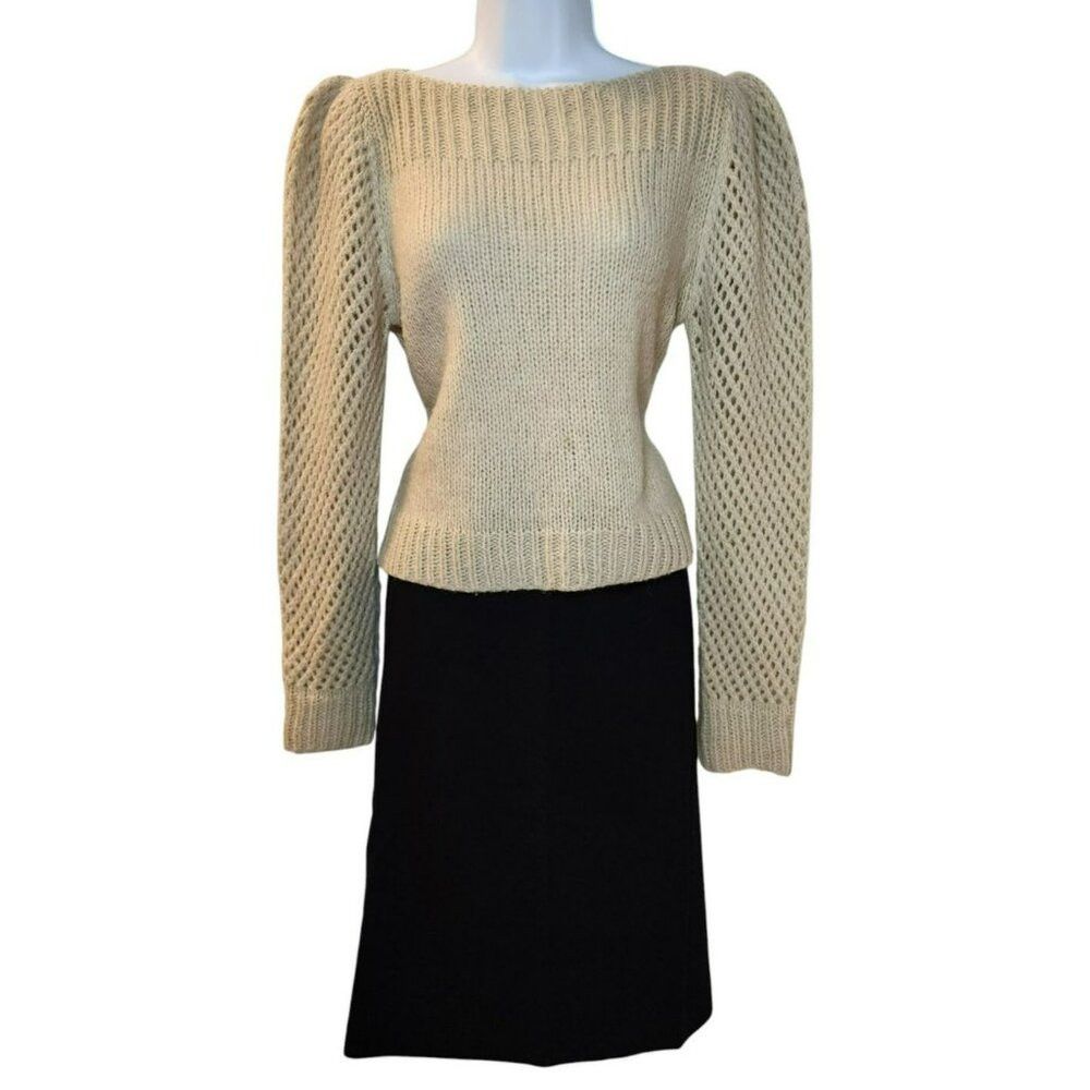 LoveShackFancy LoveShackFancy Alpaca Wool Blend Sweater – XS – Cream – Bat Size XS / US 0-2 / IT 36-38 - 7 Thumbnail