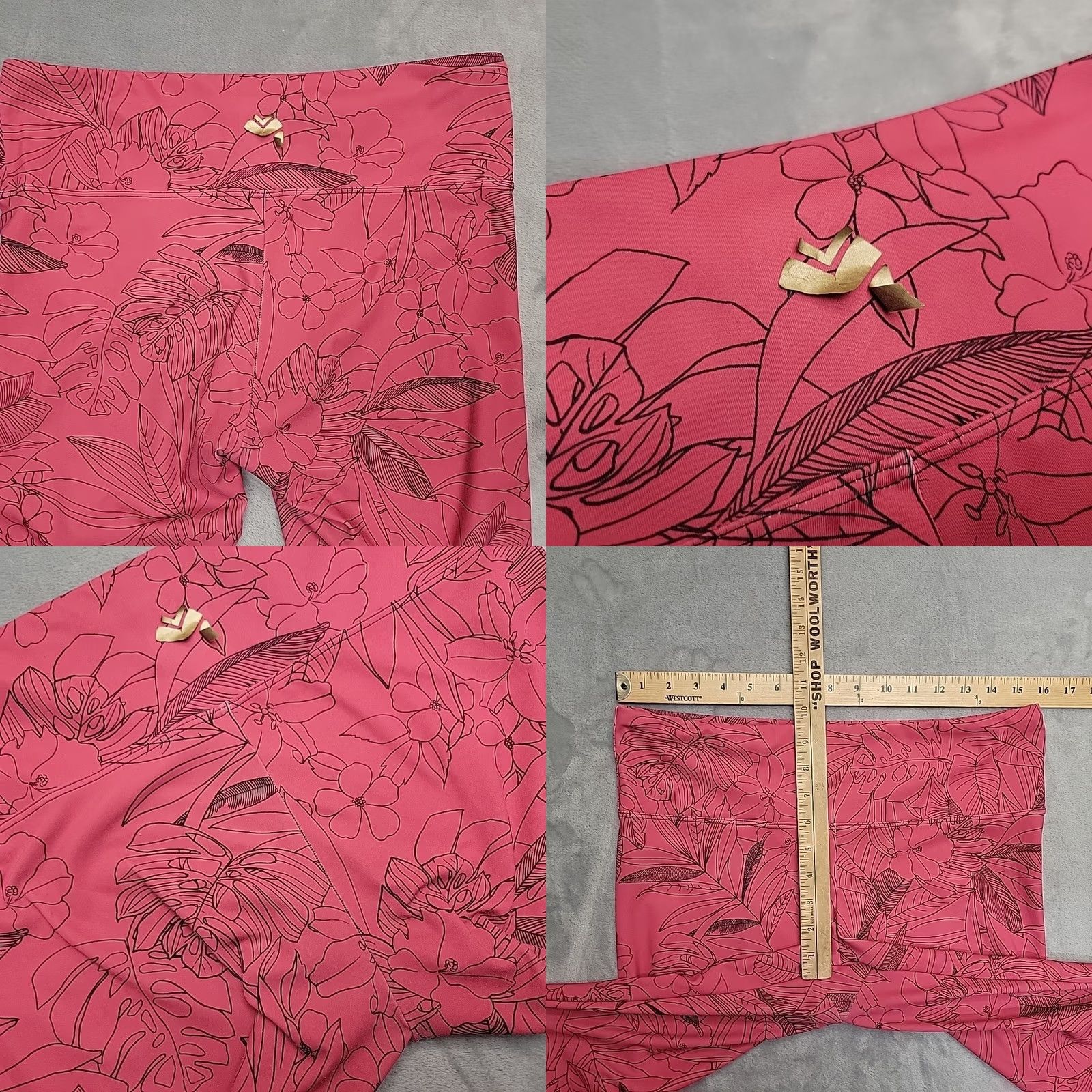 Vintage Shredly Pants Womens Large Pink Floral Legging Yoga Athleisure Made in USA Size 36" / US 14 / IT 50 - 8 Thumbnail