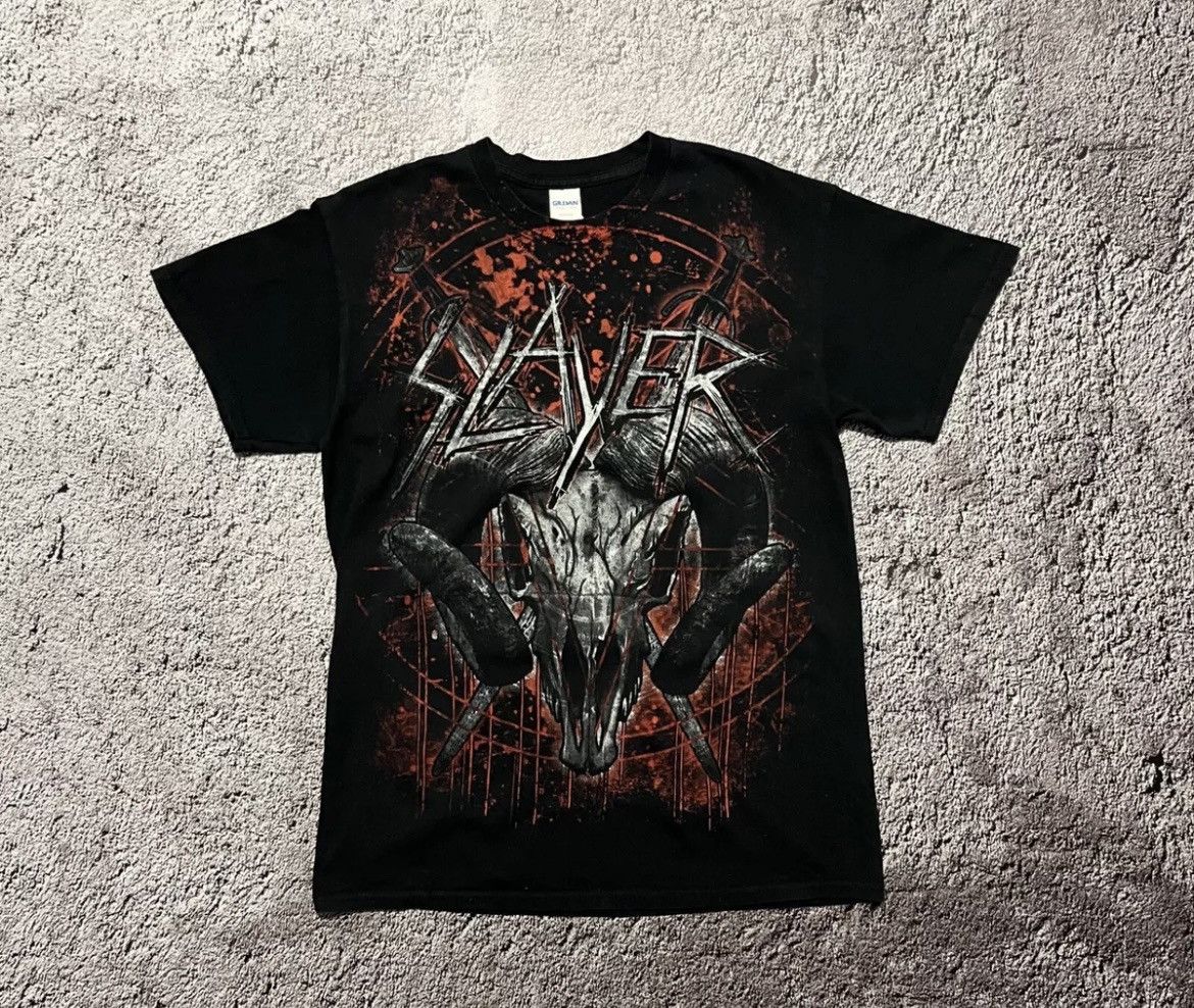 Gildan × Vintage Vtg Slayer All Over Print Metal T-shirt Size US M / EU 48-50 / 2 - 1 Thumbnail