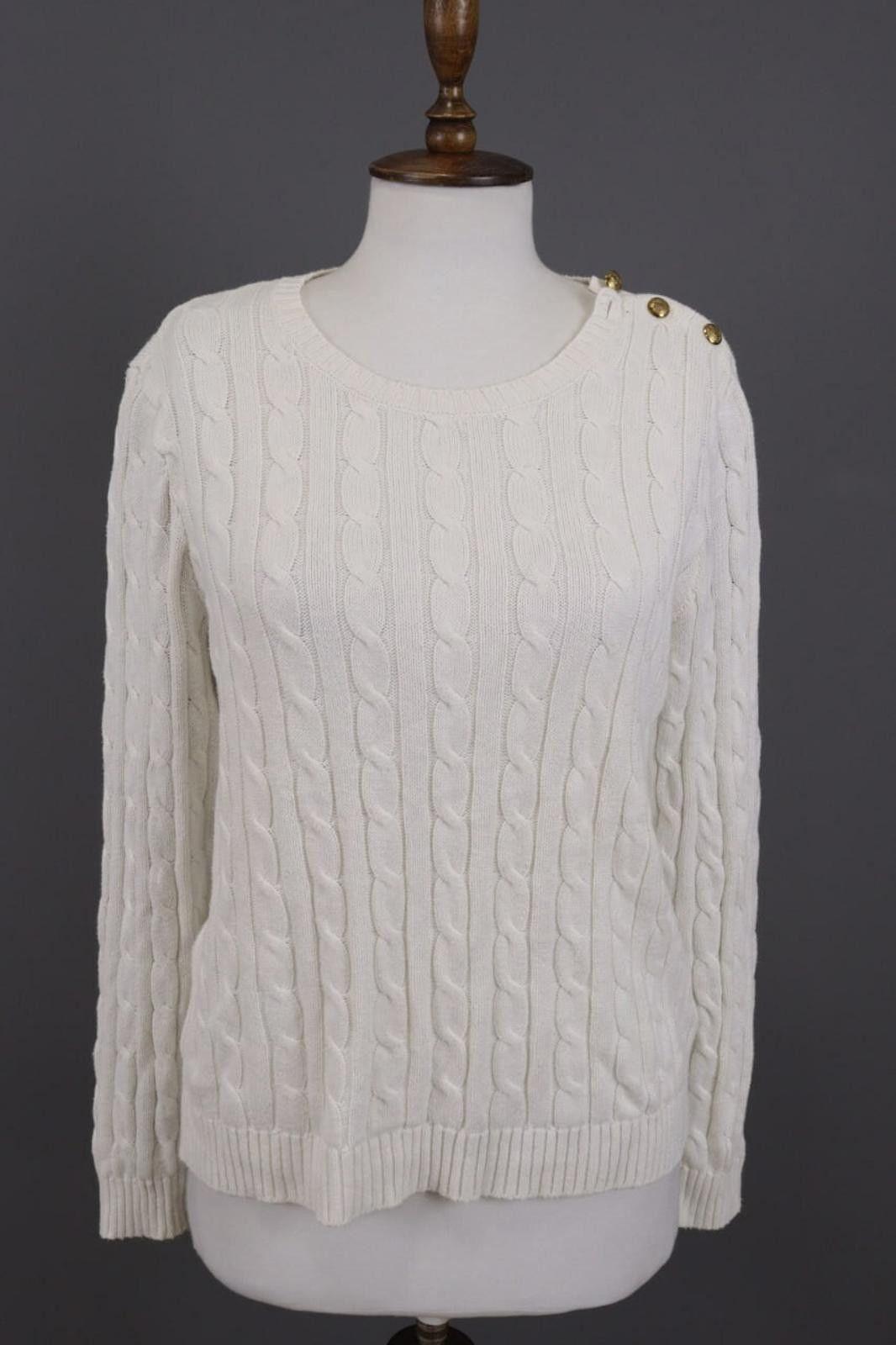Lauren Ralph Lauren Lauren Ralph Lauren White Cable Knit Sweater Size L Size L / US 10 / IT 46 - 1 Thumbnail