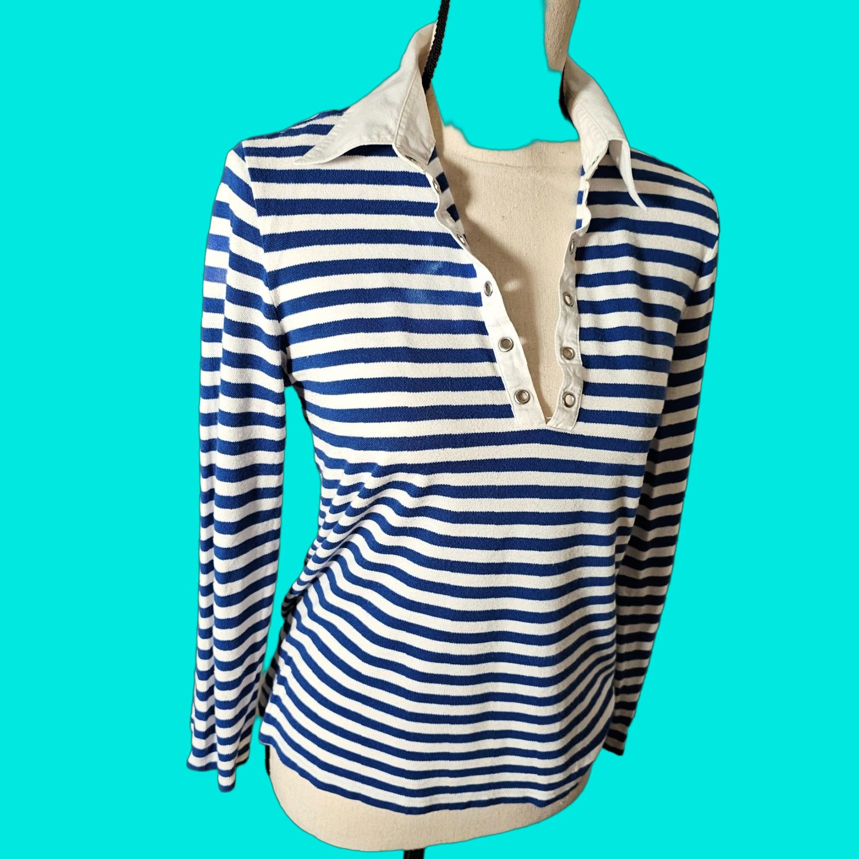 Michael Kors MICHAEL KORS Nautical Striped Long Sleeve Shirt Size M White Navy Casual Womens Size M / US 6-8 / IT 42-44 - 1 Thumbnail