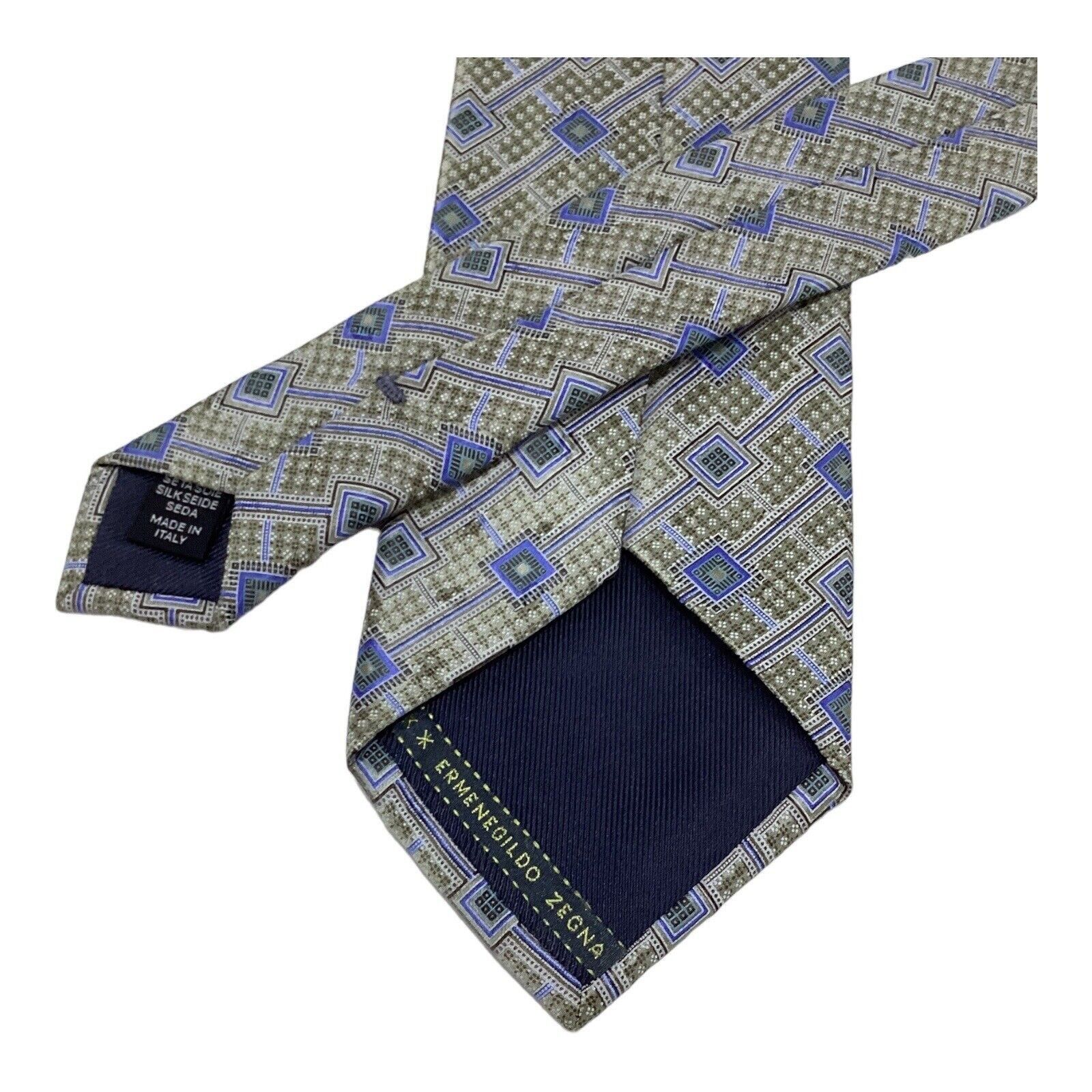 Ermenegildo Zegna ERMENEGILDO ZEGNA Green Geometric Luxury Silk Tie Made In It Size ONE SIZE - 5 Thumbnail
