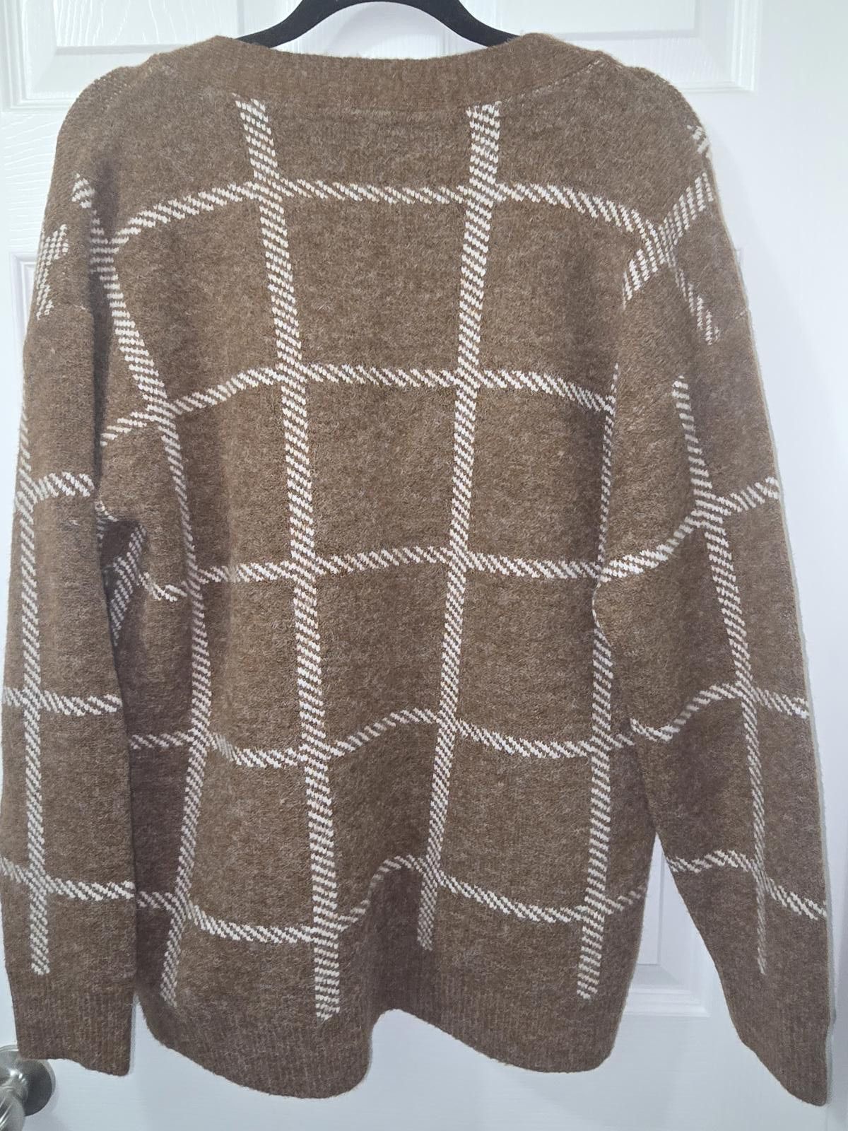 Caruso Cyrus Brown and White Plaid Button-Up Cardigan Sweater Size L / US 10 / IT 46 - 2 Thumbnail