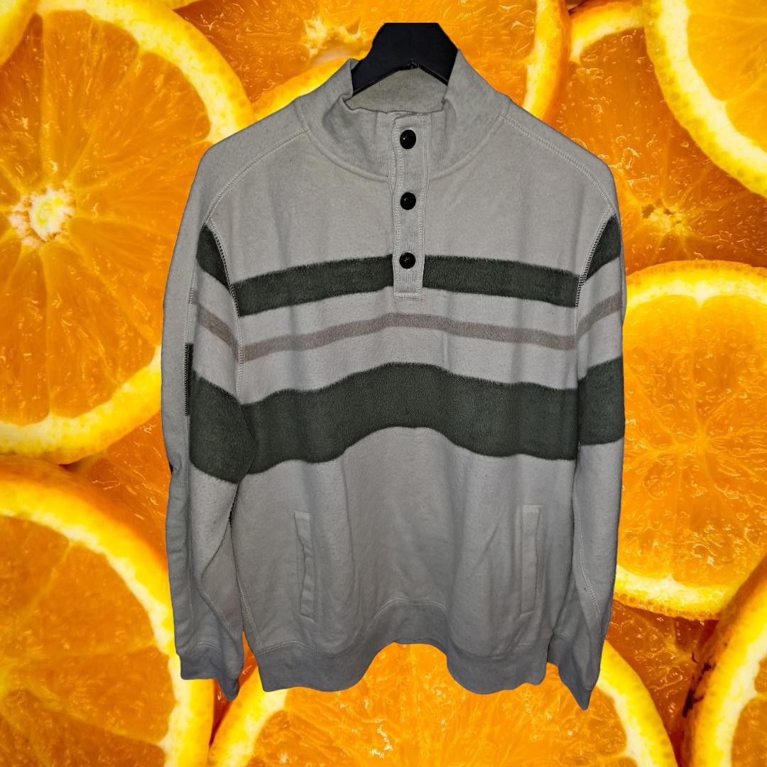 Chaps Chaps 4 Button White with Green and Tan Striped Sweater Size Size US L / EU 52-54 / 3 - 1 Thumbnail