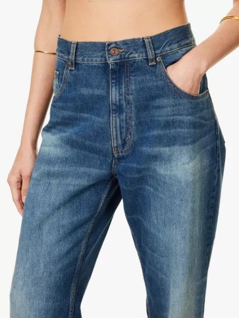 Victoria Beckham o1mle0525 Fold Detail Boyfriend Jean in Blue Size 29" - 5 Thumbnail