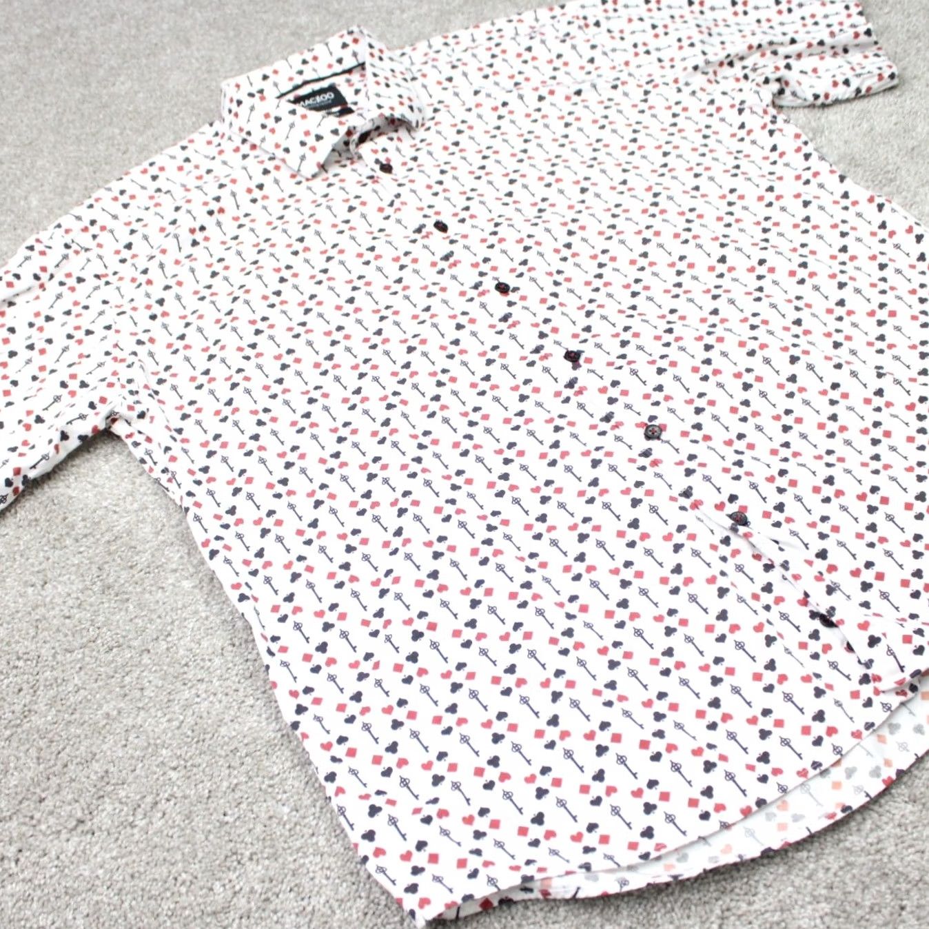 Maceoo Maceoo Shirt Mens 7/3XL White Red Black All Over Print S/S Button-Up Size US XXL / EU 58 / 5 - 5 Thumbnail