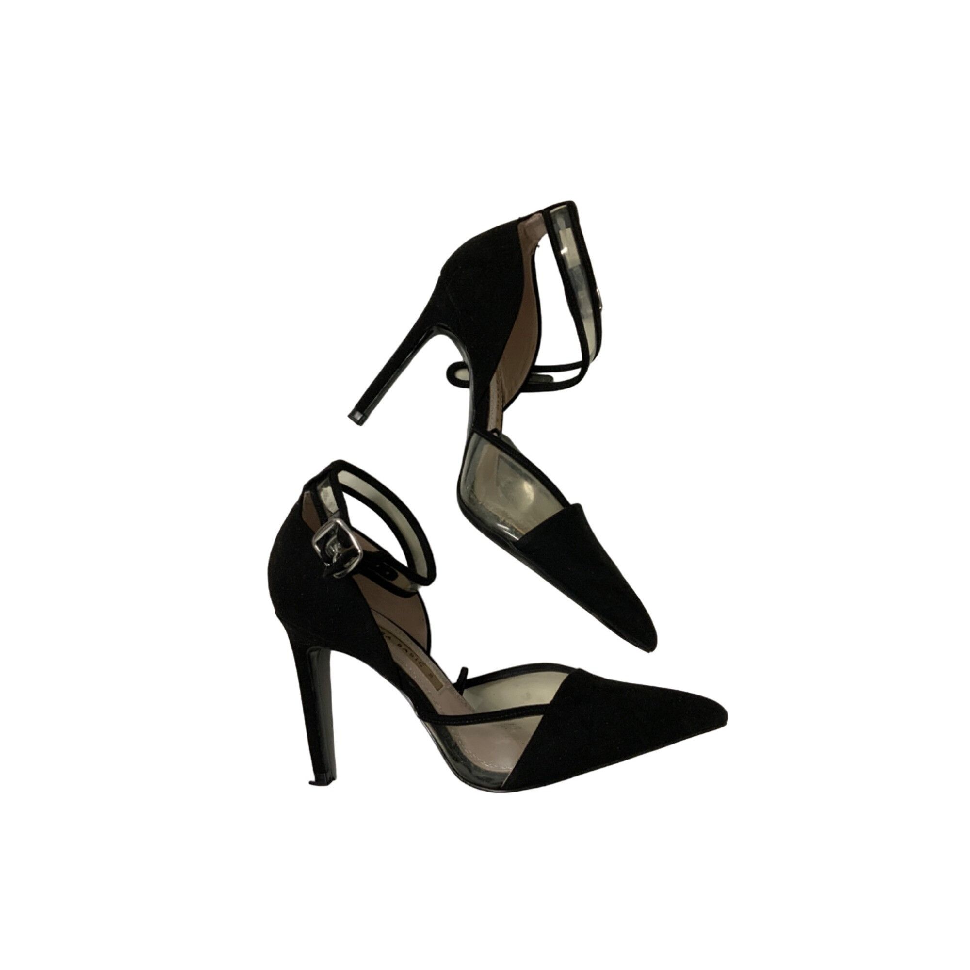 Zara Zara Black Sueded Heels With Clear Contrast Detail & Ankle S Size US 8 / IT 38 - 1 Thumbnail