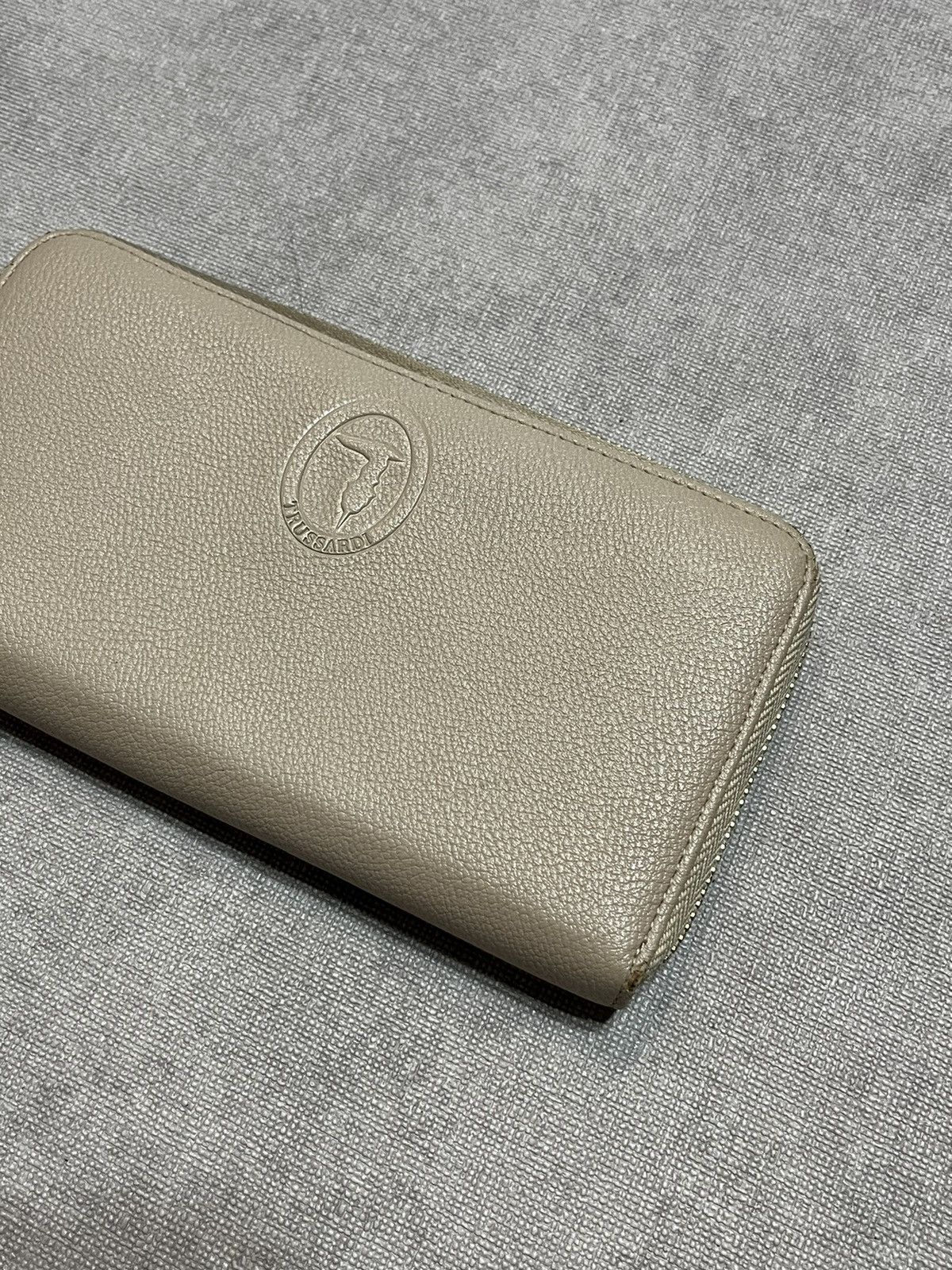 Trussardi Trussardi Womens Beige Leather Wallet Bag Logo Zip Clutch Size ONE SIZE - 2 Thumbnail