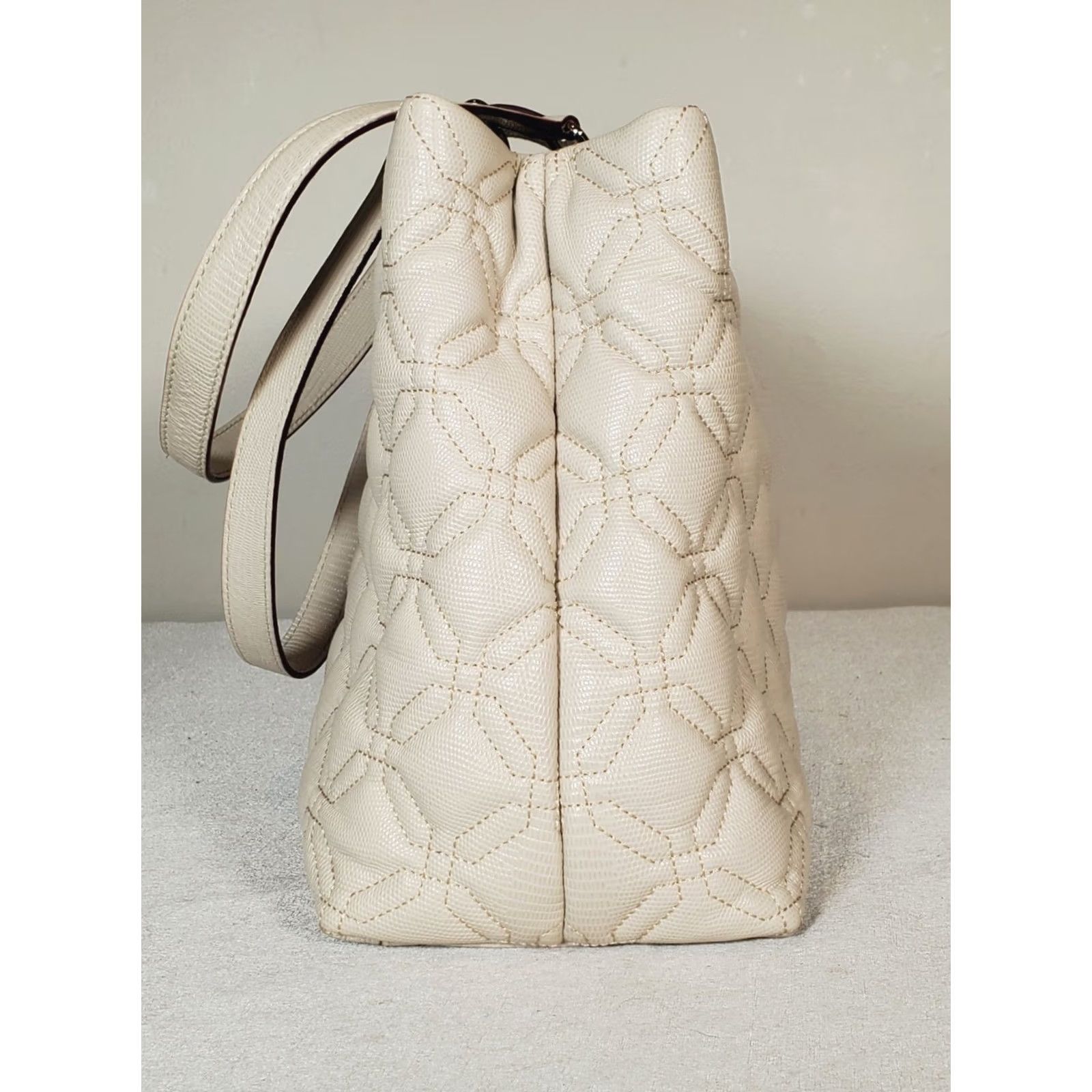 Vintage Kate Spade Astor Court Elena Quilted Handbag Ivory Leather Women Large Size ONE SIZE - 7 Thumbnail