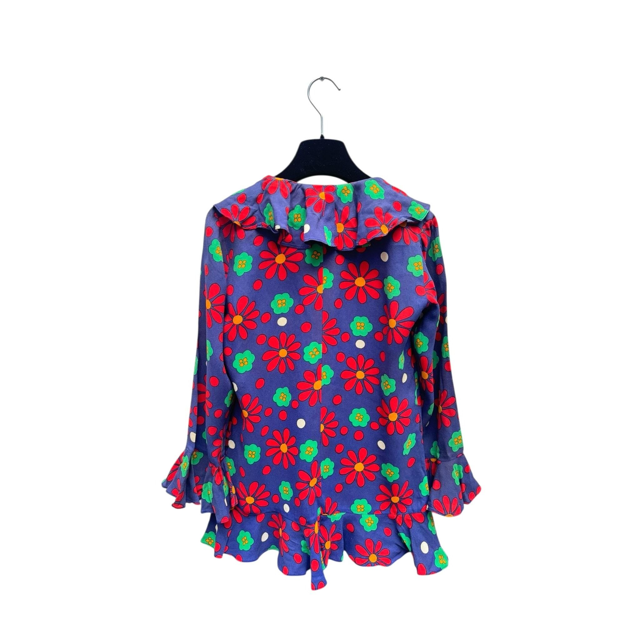 Yves Saint Laurent 1970s Floral Viscose Ruffle Shirt Size XS / US 0-2 / IT 36-38 - 4 Thumbnail