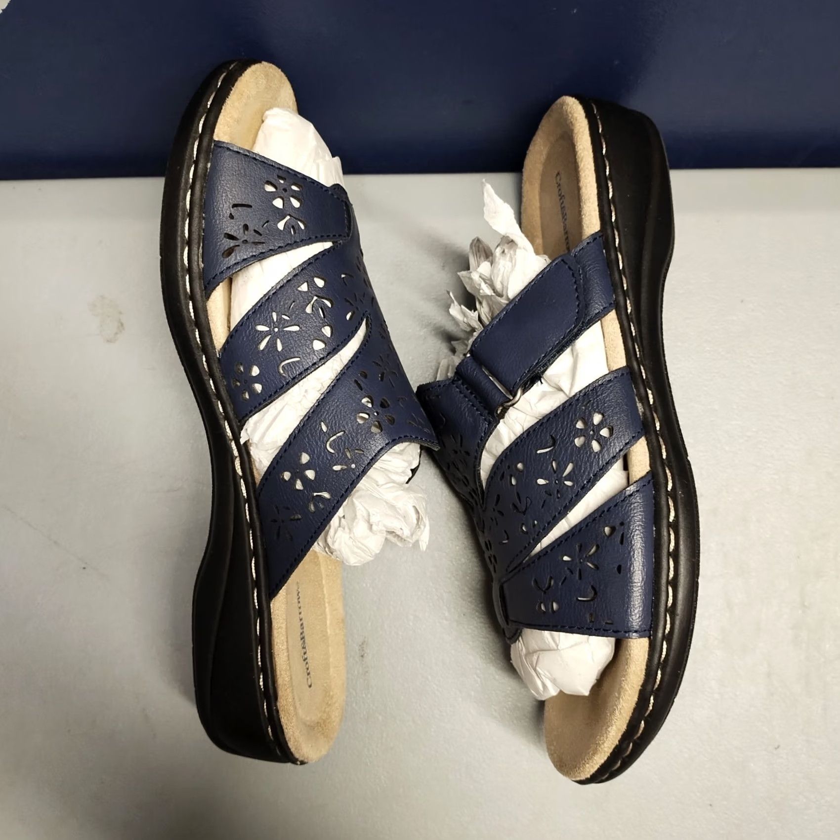 Croft & Barrow Croft & Barrow Slide Sandals Womens US 7.5M Blue Cutout Detail Comfort Slip On Size US 8 / IT 38 - 3 Thumbnail