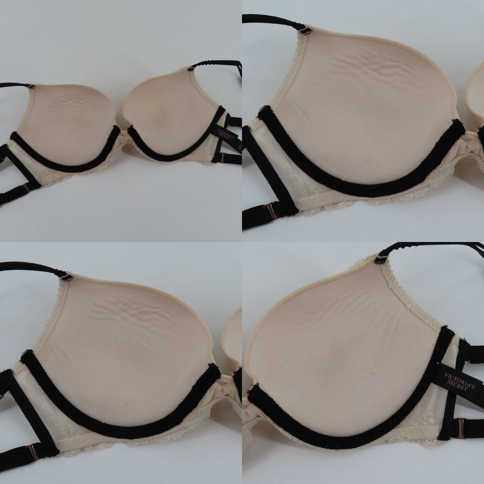 Victoria's Secret Victorias Secret 32D Very Sexy Push Up Bra Cream Lace Black Padded Underwire Size ONE SIZE - 8 Thumbnail