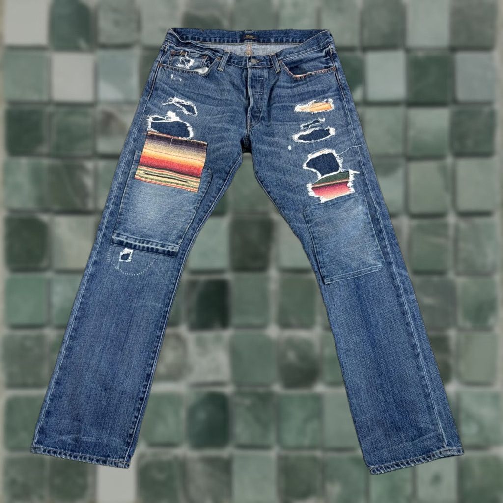 Polo Ralph Lauren VINTAGEPOLO RALPH LAUREN Varick Slim Straight Serape Patch Distressed Jeans Men 34x32 Size US S / EU 44-46 / 1 - 1 Thumbnail