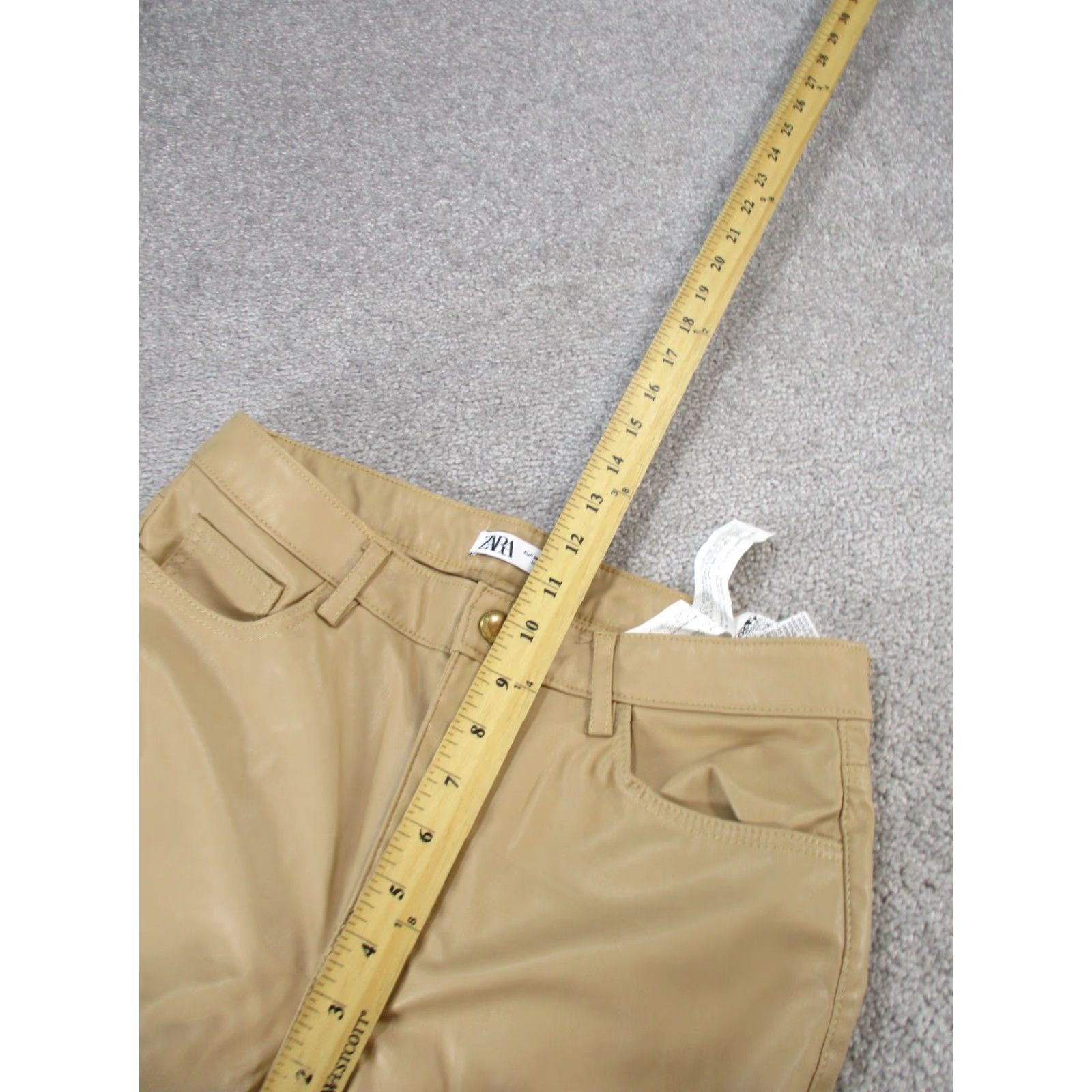 Zara ZARA Faux Leather Pants Womens 6 Beige Straight Leg Dress Size 28" / US 6 / IT 42 - 6 Thumbnail