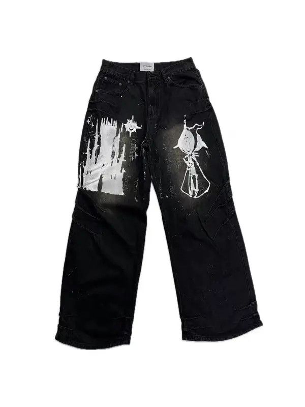 VIBE Washed and Aged Frayed Print Street Y2K Jeans Size US 32 / EU 48 - 6 Thumbnail