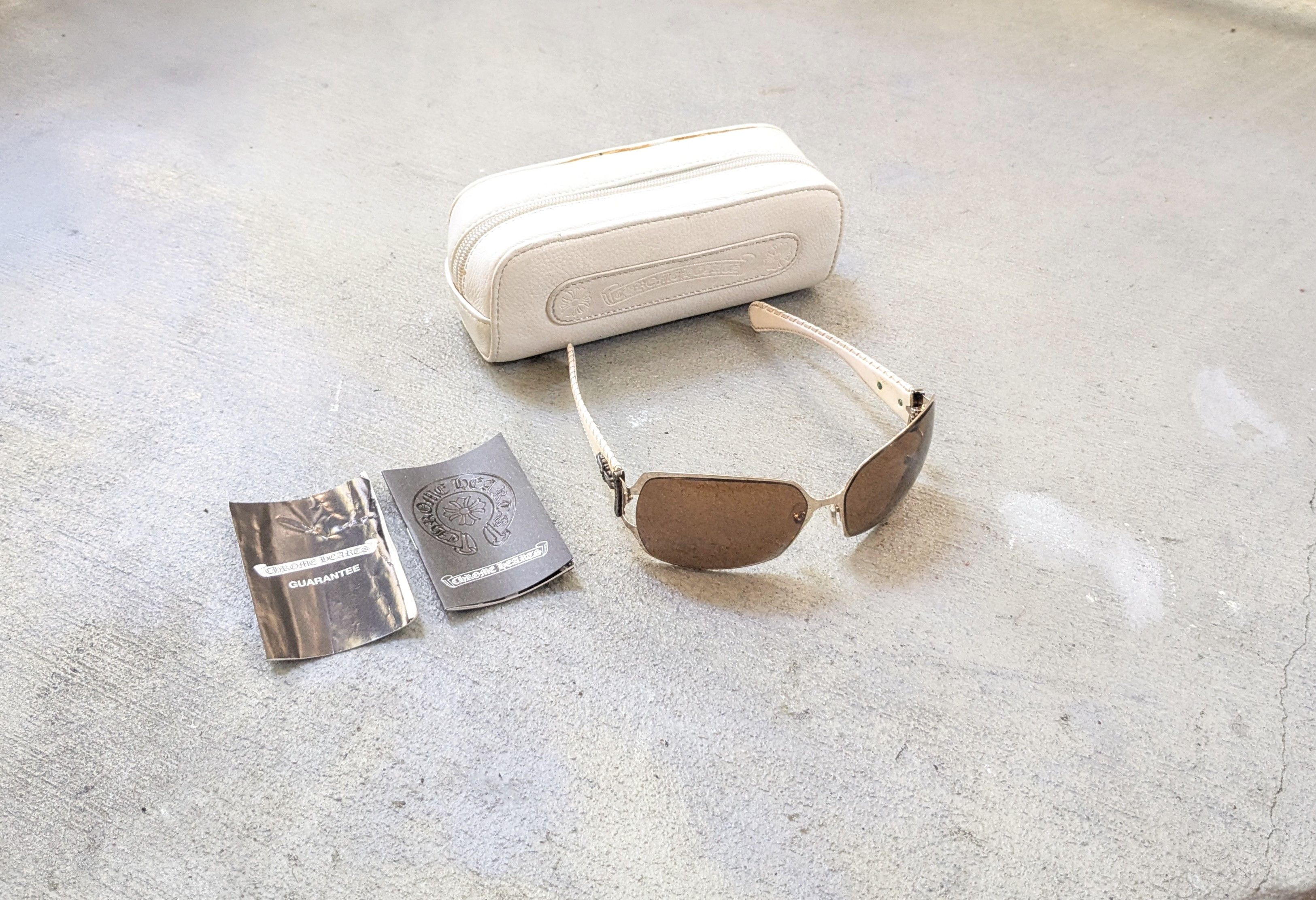 Chrome Hearts Chrome Hearts Poon II Sunglasses Brown White Leather Cross Size ONE SIZE - 1 Thumbnail