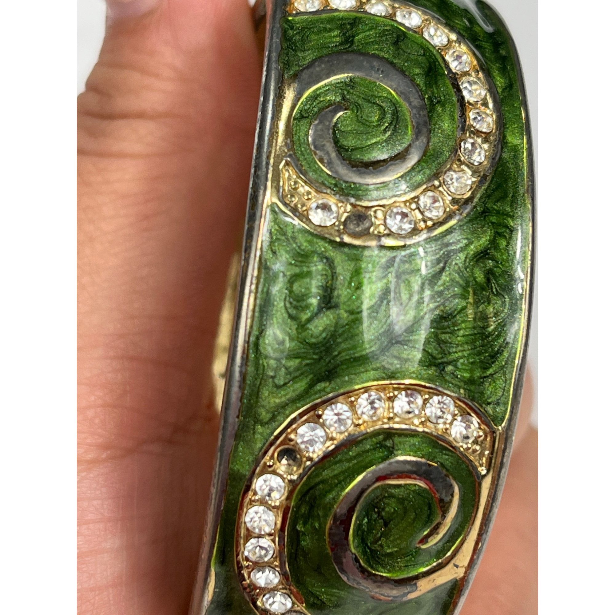 Other Green Gold Swirl Design Rhinestone Hinged Bangle Bracelet SK Size ONE SIZE - 5 Thumbnail