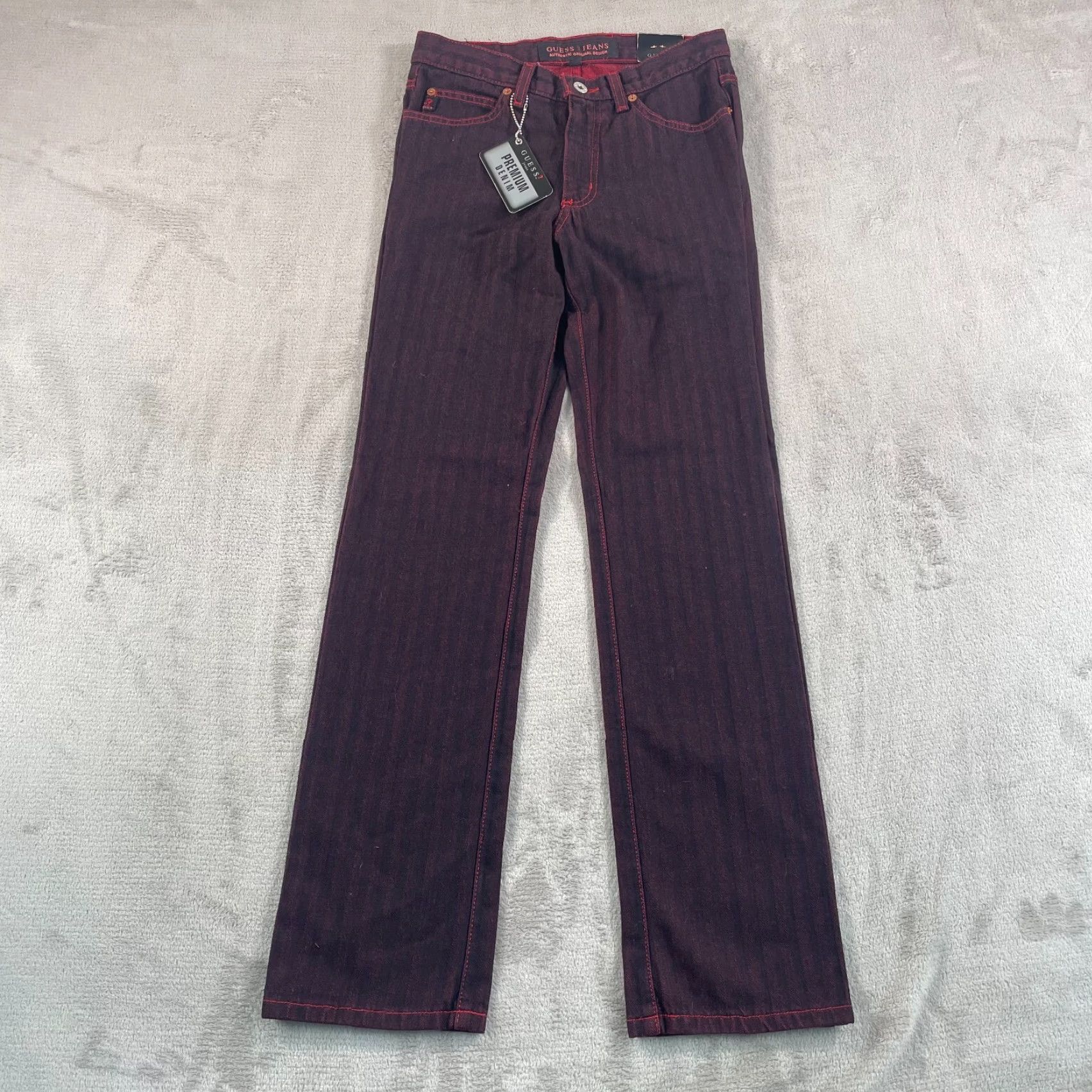 Guess VINTAGE GUESS USA Jeans Women 27x31 Red Black Striped Premium DeadStock NWT Jeans Women 27x31 Red Black Striped Premium DeadStock NWT Size 27" / US 4 / IT 40 - 4 Thumbnail