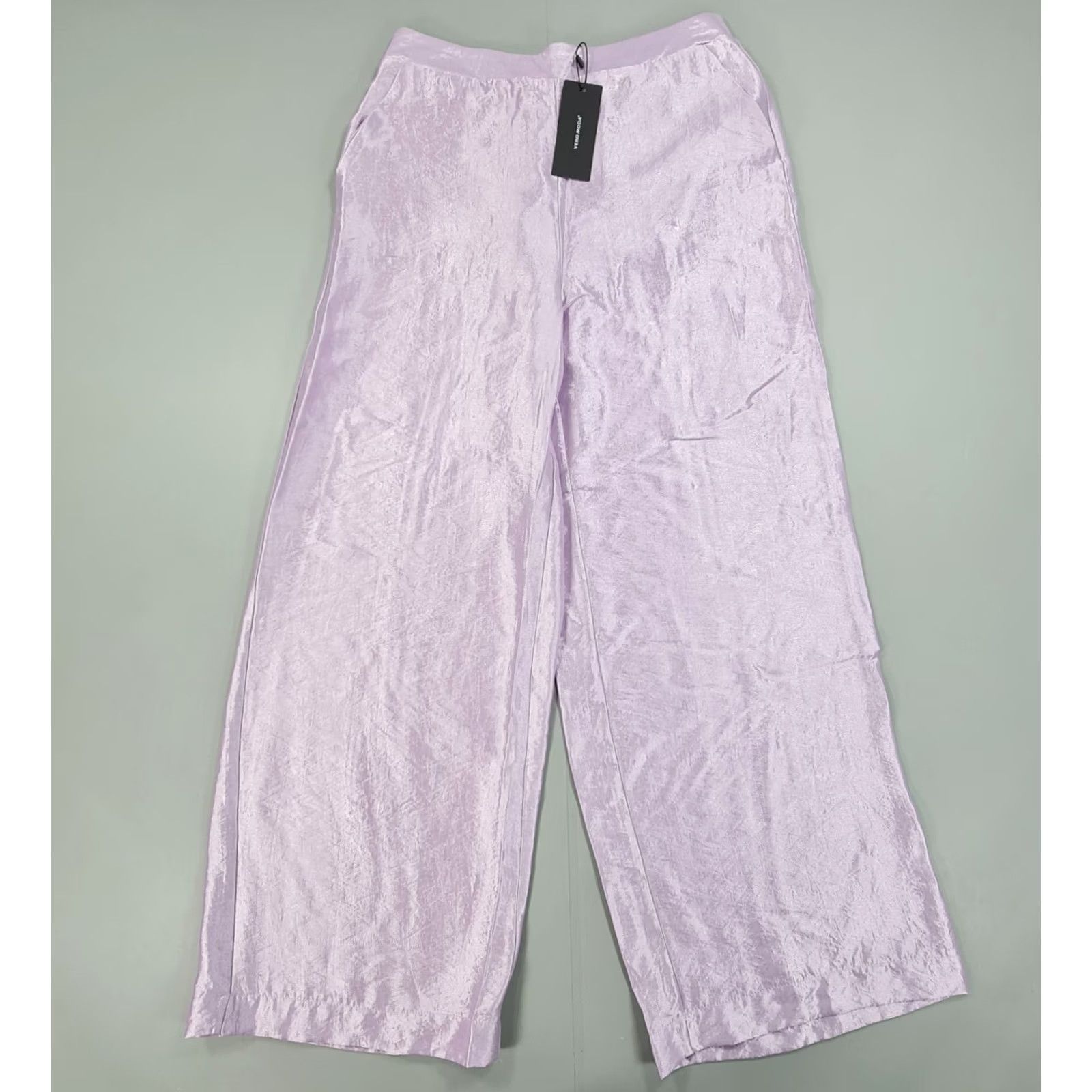Vintage Vero Moda Womens Trousers Purple Medium Wide-Leg Baggy Pants Satin Vmhall Size 32" / US 10 / IT 46 - 2 Thumbnail