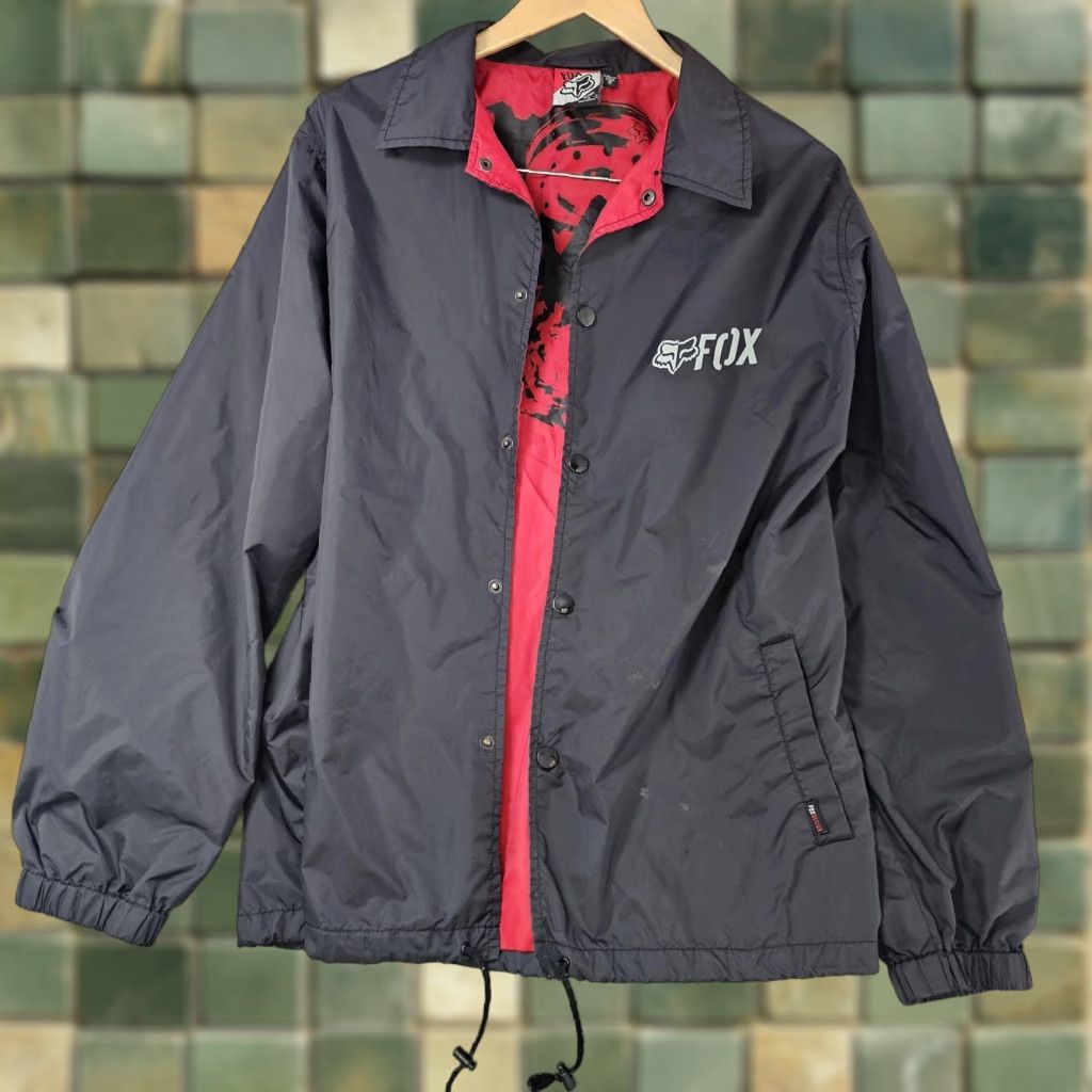 Fox Racing VINTAGE Fox Racing Jacket Mens L Black Windbreaker Snap Front Lined Motocross Moto Size US L / EU 52-54 / 3 - 1 Thumbnail