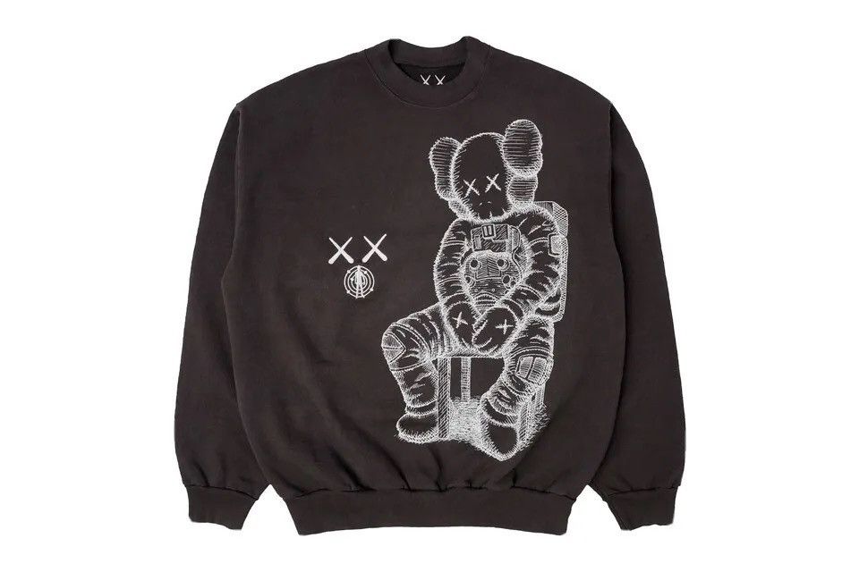 image of Kaws For Kid Cudi Moon Man Front Print Crewneck Sweatshirt in Black (Size XL)
