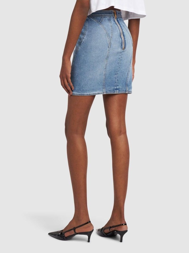 Balmain o1s1wg110725 Stretch Cotton Denim Mini Skirt in Blue Size 30" / US 8 / IT 44 - 3 Thumbnail