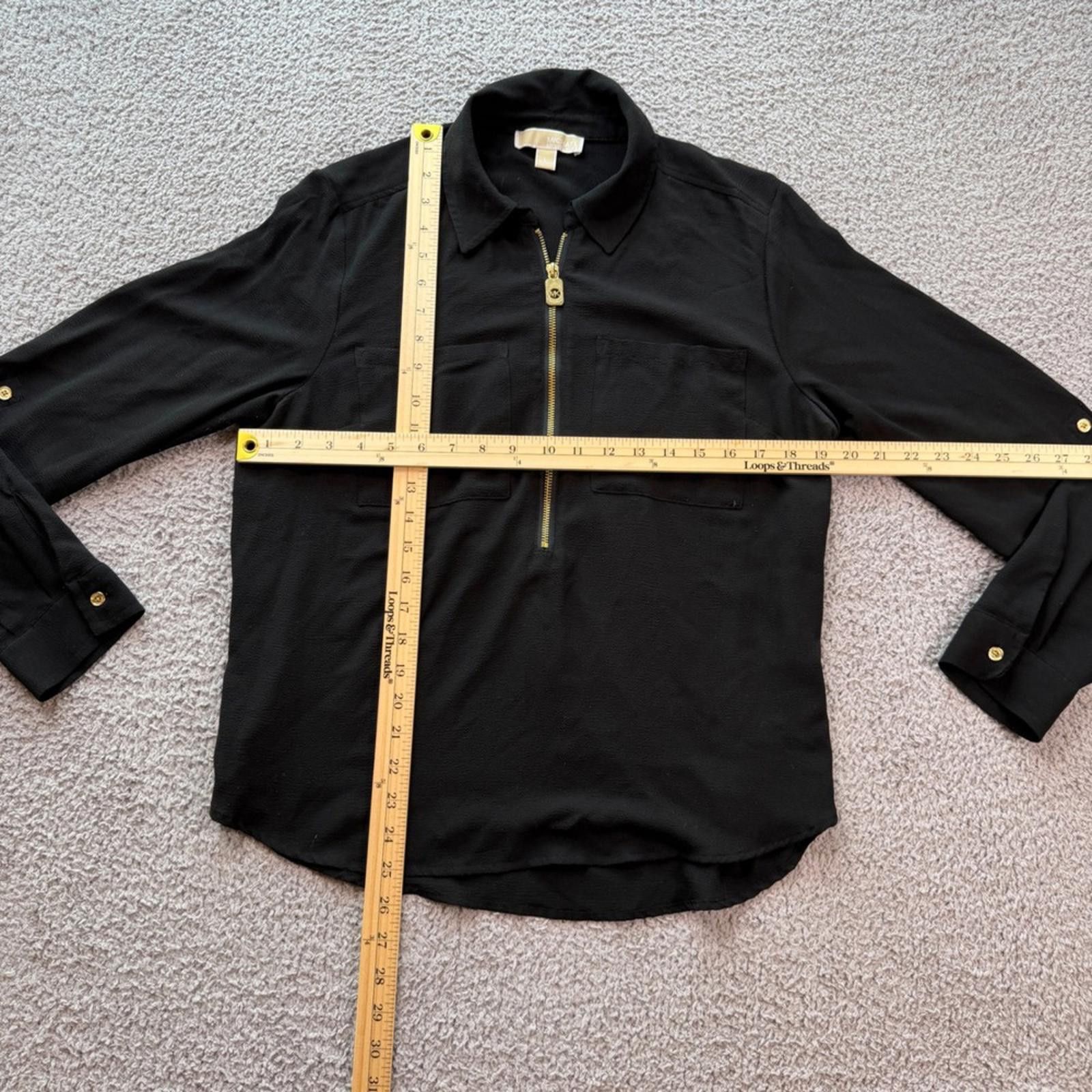 Michael Kors Michael Michael Kors Women Black Half Zip Roll Tab Blouse L Size L / US 10 / IT 46 - 2 Thumbnail