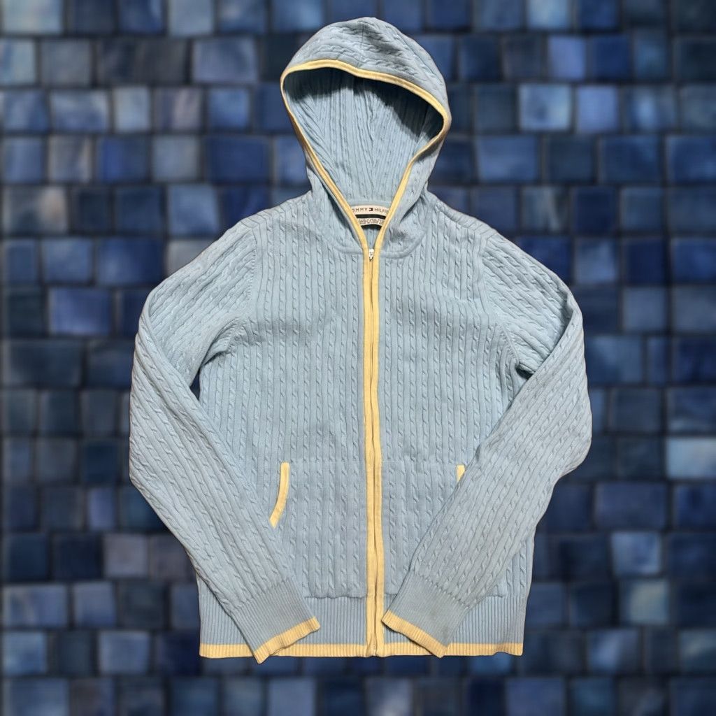 Tommy Hilfiger VINTAGE Tommy Hilfiger Womens Jacket Blue Full Zip Cable Knit Lightweight M Women Size M / US 6-8 / IT 42-44 - 1 Thumbnail