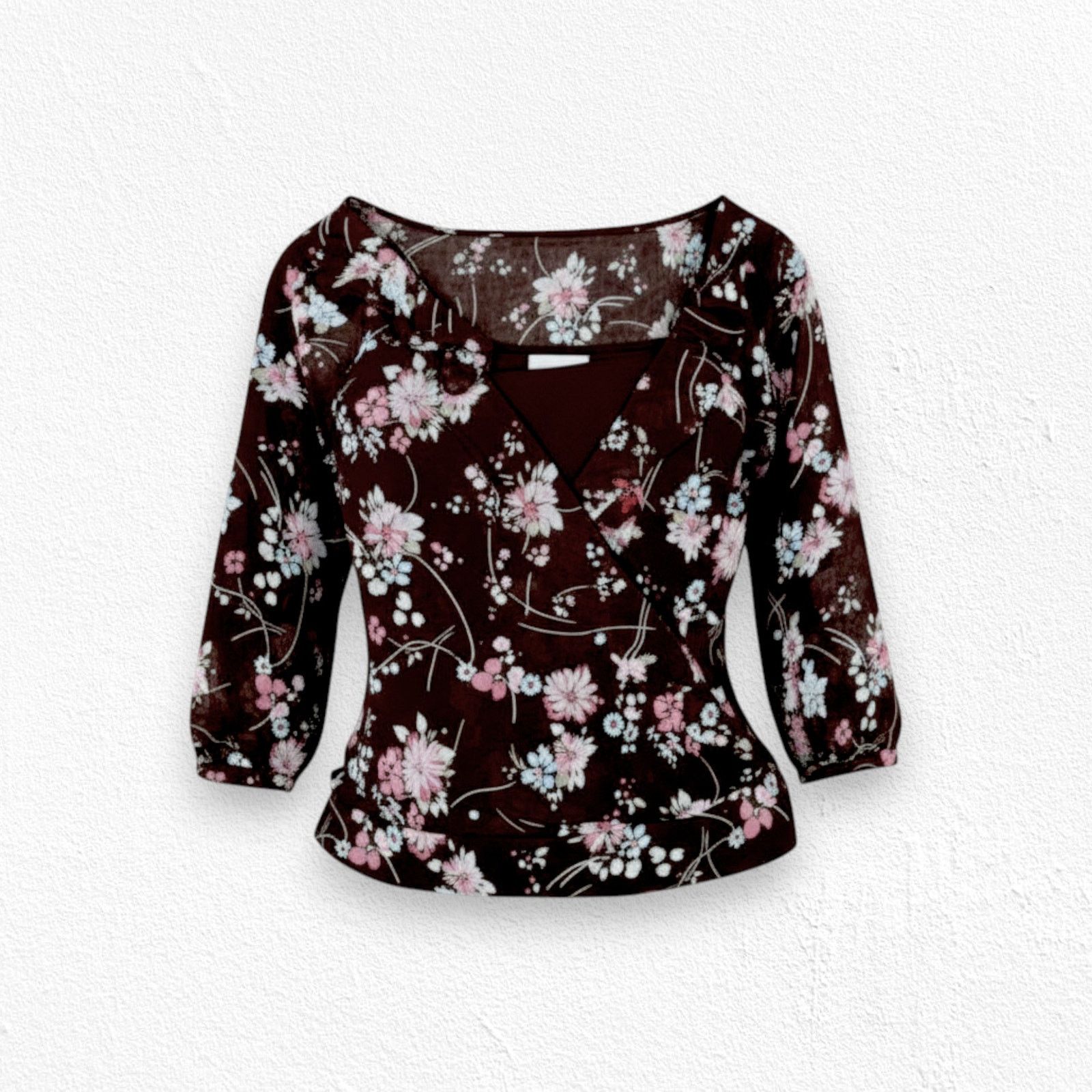 Loft LOFT Brown Floral V Neck Wrap Blouse Size 6 Size M / US 6-8 / IT 42-44 - 1 Thumbnail