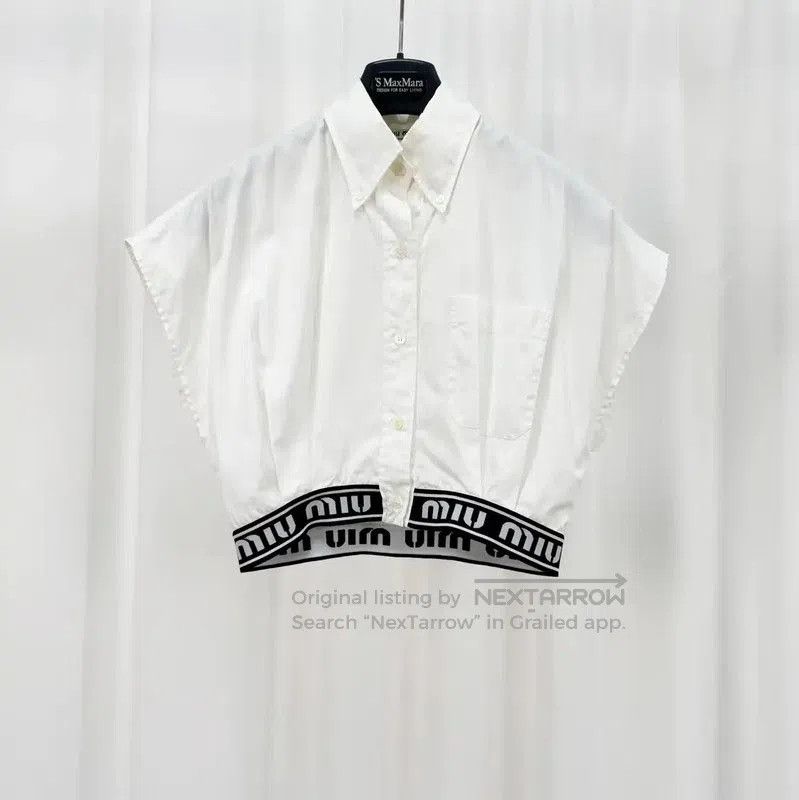 Miu Miu Miu Miu White Cotton Embroidered Logo Crop T-shirt . Size S / US 4 / IT 40 - 1 Thumbnail