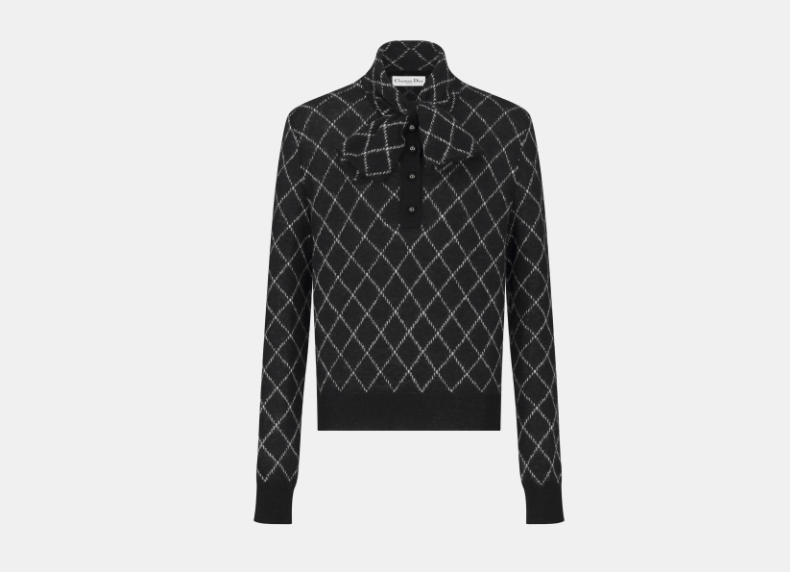 Dior o1w1db11225 454S17 Tied Collar Sweater in Black/White Size L / US 10 / IT 46 - 1 Thumbnail