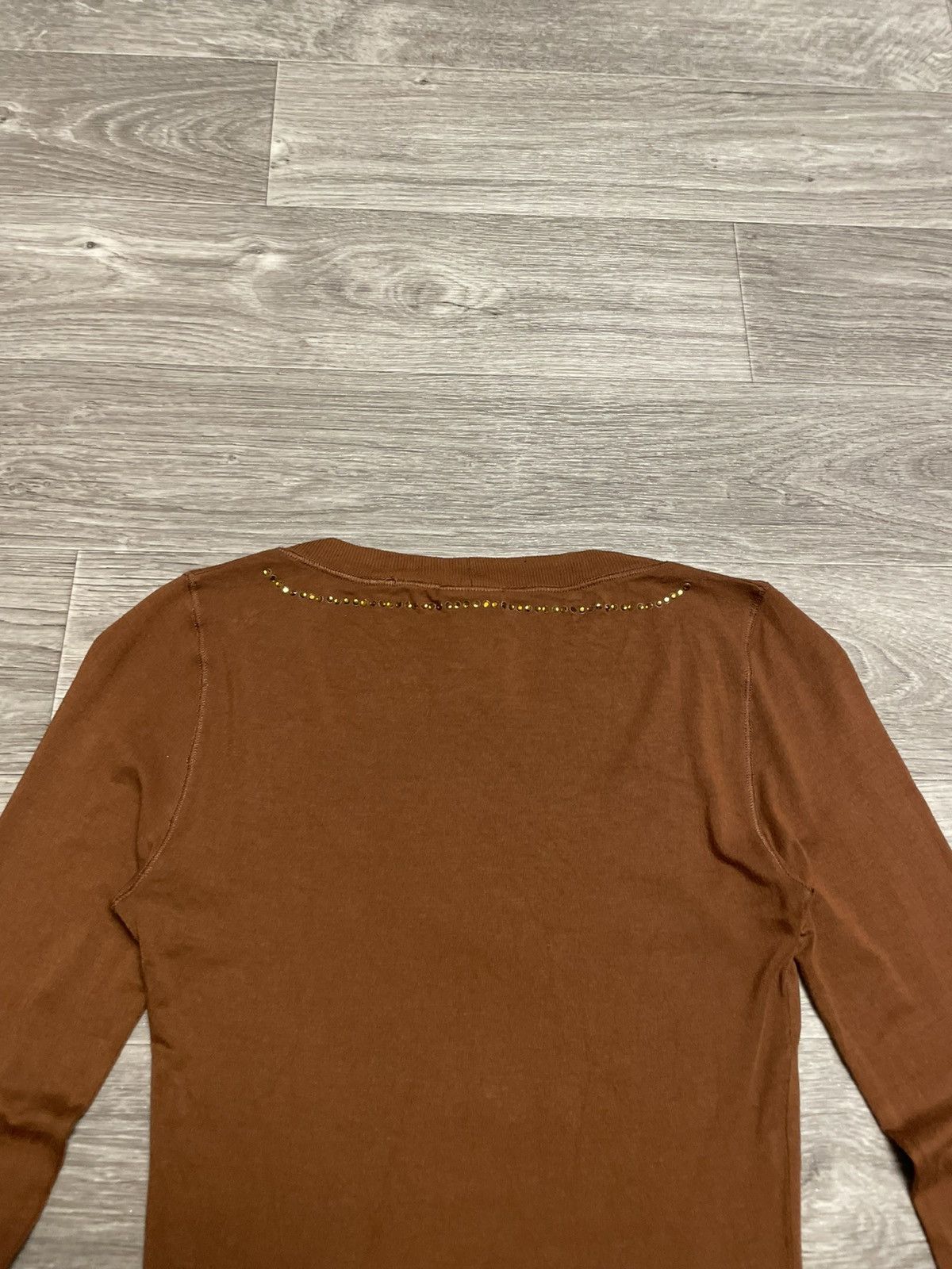Dolce & Gabbana Y2K DG Dolce Gabbana Brown Rhinestone Logo Long Sleeve Top Size XS / US 0-2 / IT 36-38 - 22 Thumbnail