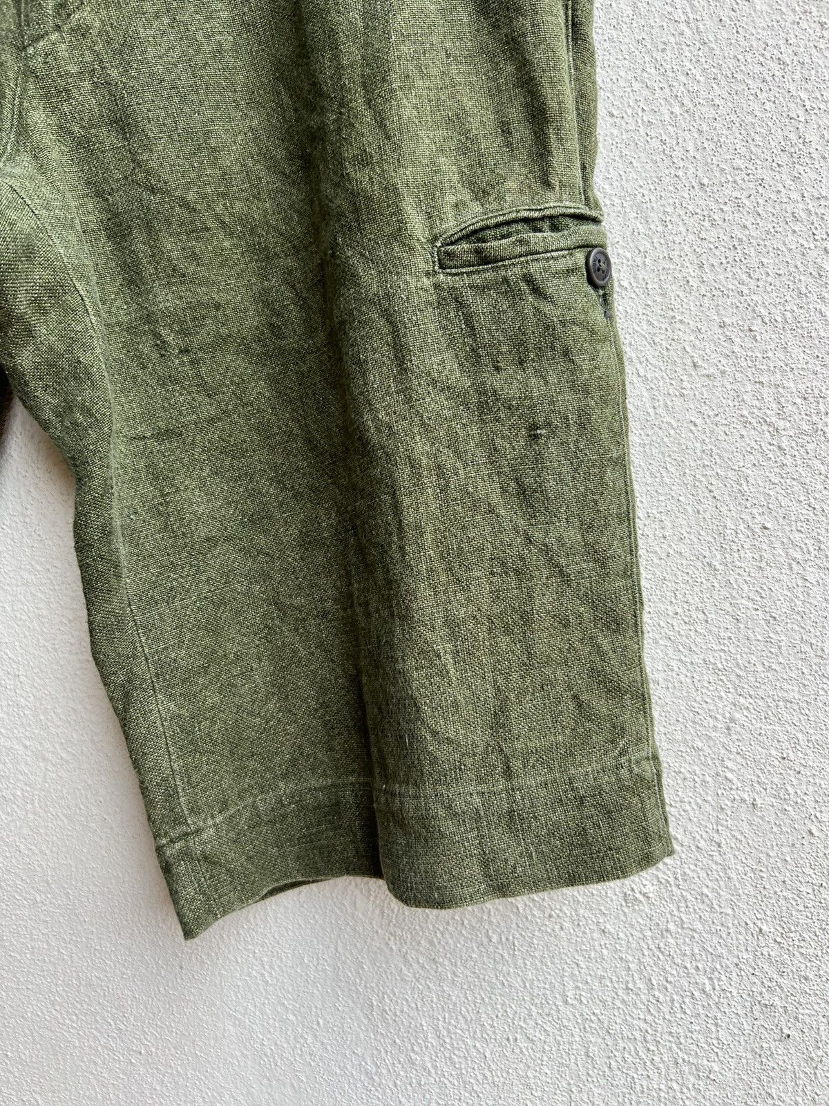 Designer 90s Arnys Paris Fade Olive Green 100% Linen Short Pant Size US 31 - 14 Thumbnail