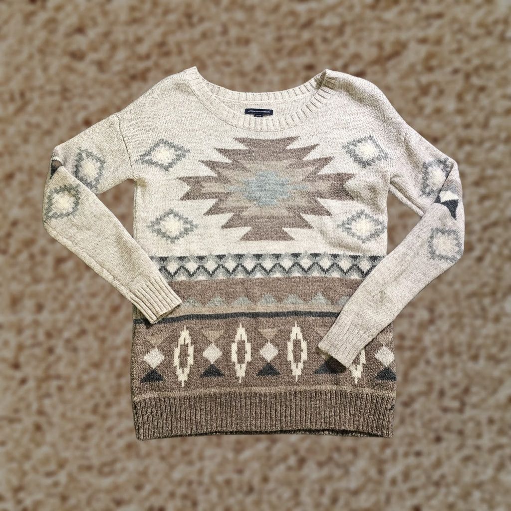 American Eagle Outfitters American Eagle Outfitters Sweater Womens XS Beige Wool Southwest Aztec Long Sleeve Casual Size XS / US 0-2 / IT 36-38 - 1 Thumbnail