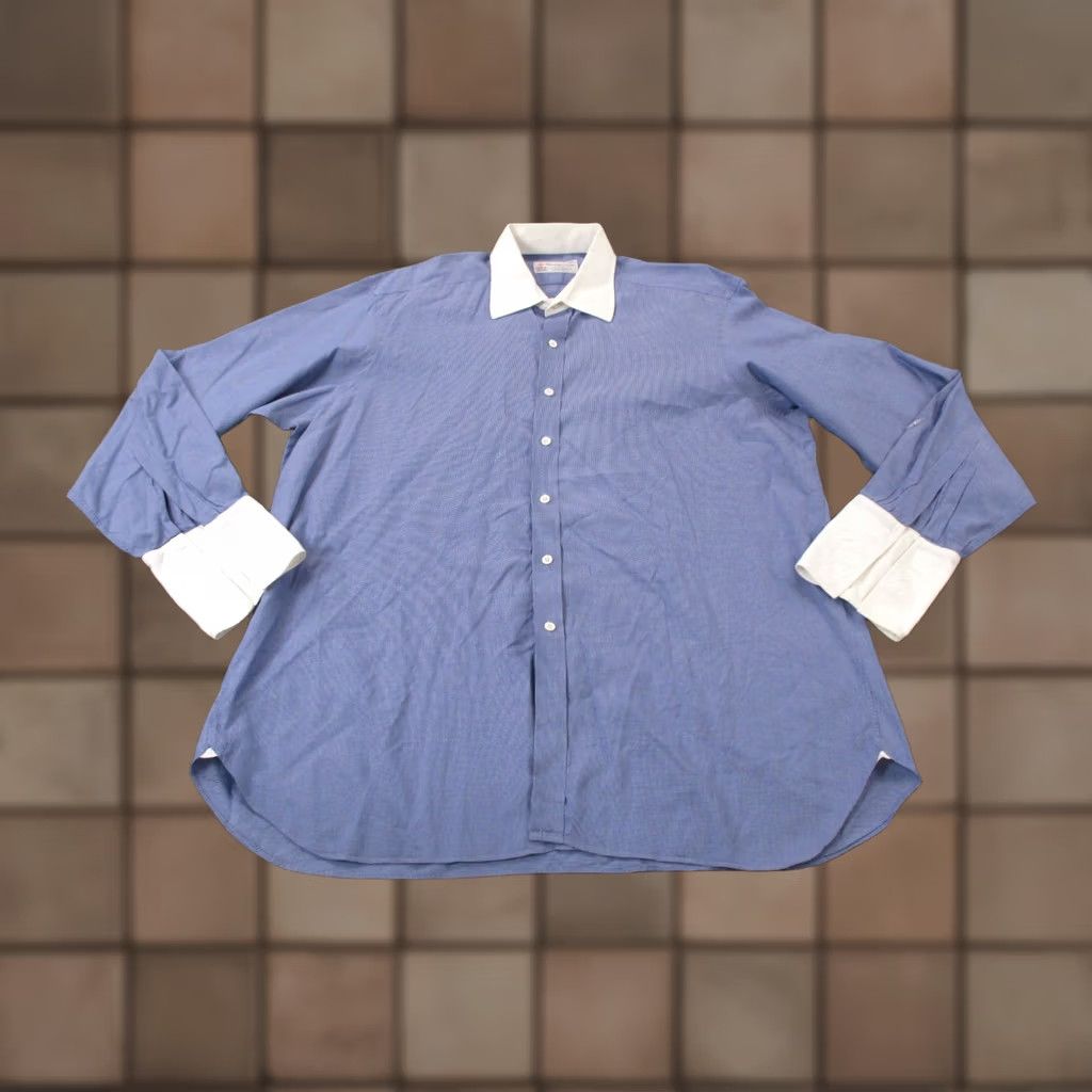 Turnbull & Asser VINTAGE Turnbull & Asser Shirt Mens 44 Business Plaid Checkered French Cuff Blue Cotton Button Size US XXL / EU 58 / 5 - 1 Thumbnail