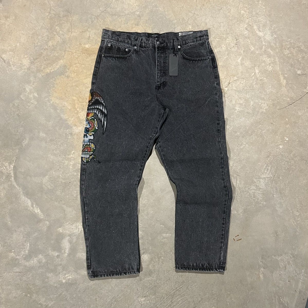 Ed Hardy × Vintage Crazy Vintage Y2K Ed Hardy Script Embroidered Baggy Jeans Size US 36 / EU 52 - 8 Thumbnail